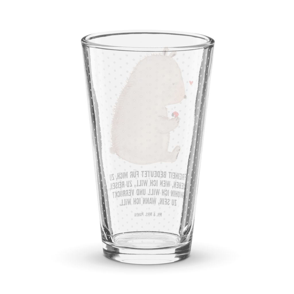 Premium Trinkglas Bär mit Marienkäfer Trinkglas, Glas, Pint Glas, Bierglas, Cocktail Glas, Wasserglas, Bär, Teddy, Teddybär, Marienkäfer, Liebe, Freiheit, Motivation, Das Leben ist schön