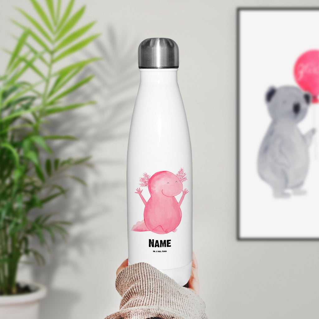 Personalisierte Thermosflasche Axolotl Hurra Personalisierte Isolierflasche, Personalisierte Thermoflasche, Personalisierte Trinkflasche, Trinkflasche Mit Namen, Wunschname, Bedrucken, Namensflasche, Axolotl, Molch, Axolot, Schwanzlurch, Lurch, Lurche, fröhlich, Spaß, Freude, Motivation, Zufriedenheit