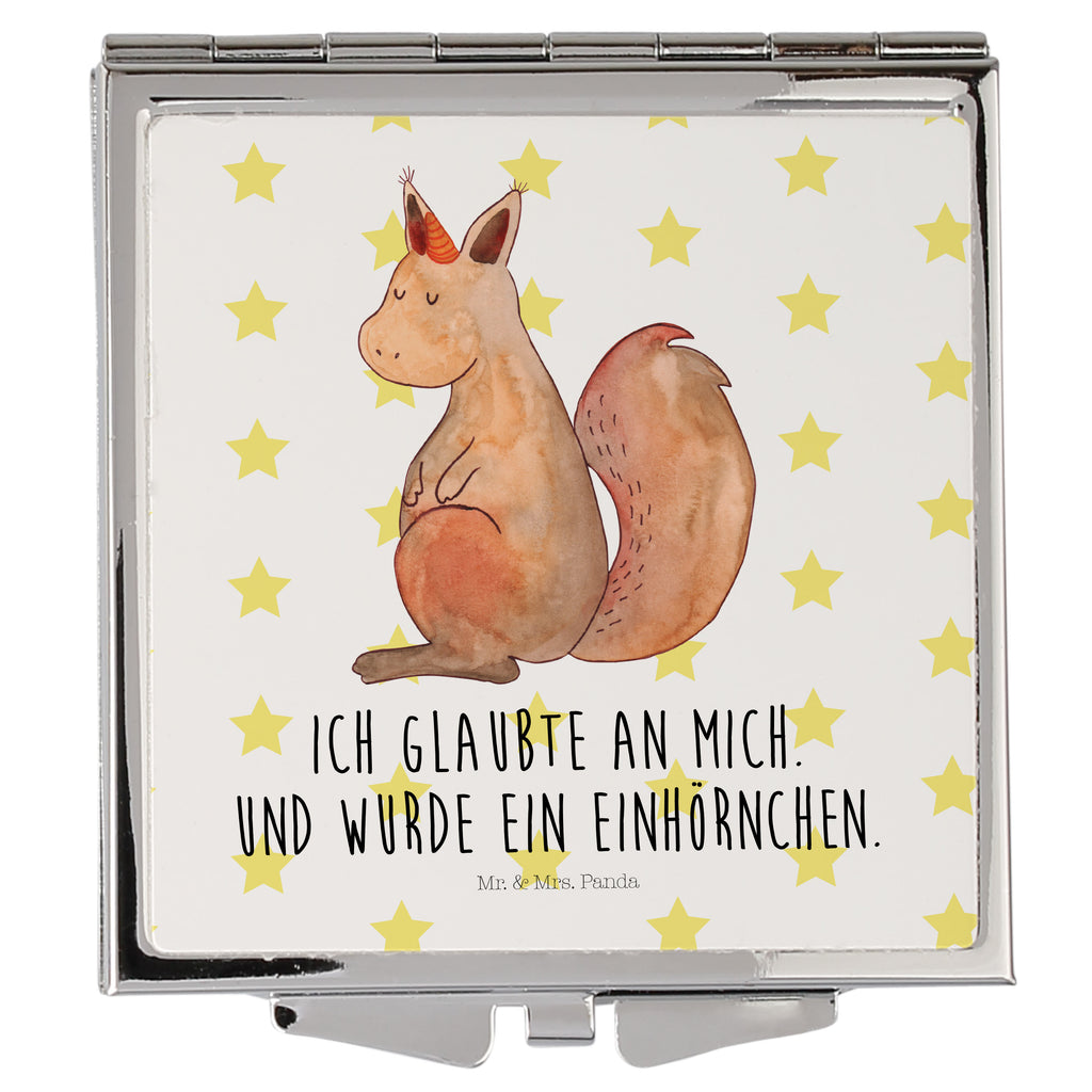 Handtaschenspiegel quadratisch Einhörnchen Glaube Spiegel, Handtasche, Quadrat, silber, schminken, Schminkspiegel, Einhorn, Einhörner, Einhorn Deko, Pegasus, Unicorn, Einhörnchen, Eichhörnchen, Eichhorn