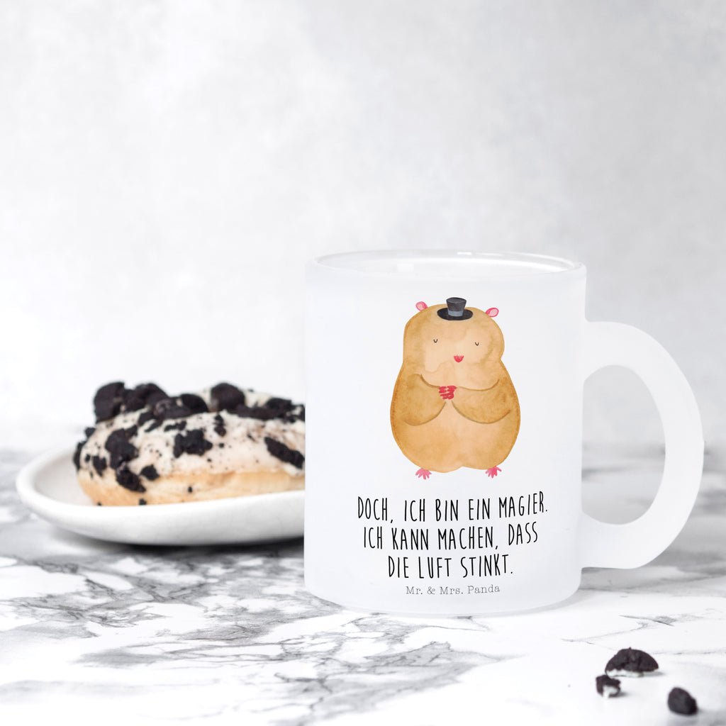 Teetasse Hamster mit Hut Teetasse, Teeglas, Teebecher, Tasse mit Henkel, Tasse, Glas Teetasse, Teetasse aus Glas, Tiermotive, Gute Laune, lustige Sprüche, Tiere, Hamster, Hut, Magier, Zylinder, Zwerghamster, Zauberer