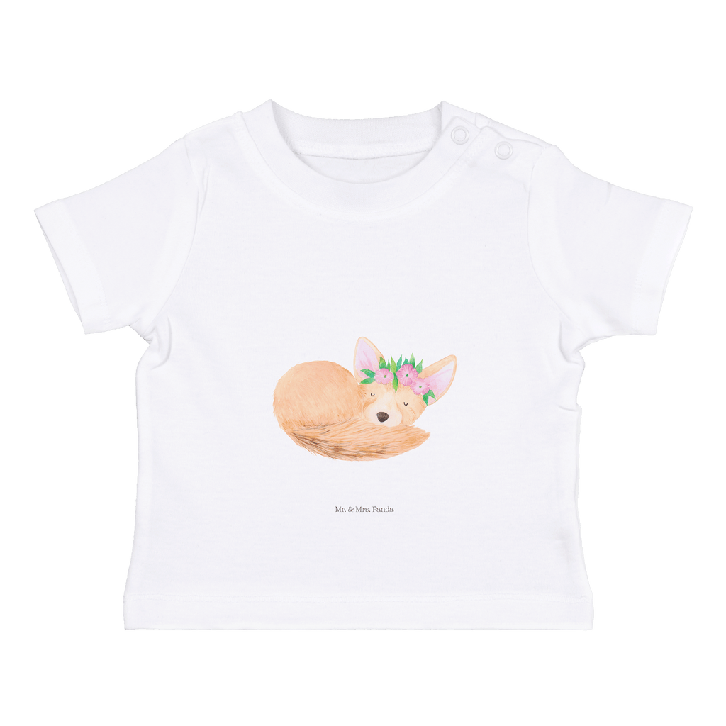 Organic Baby Shirt Wüstenfuchs Blumen Baby T-Shirt, Jungen Baby T-Shirt, Mädchen Baby T-Shirt, Shirt, Afrika, Wildtiere, Wüste, Wüstenfuchs, Blumen, Blumenkranz, Glücklich