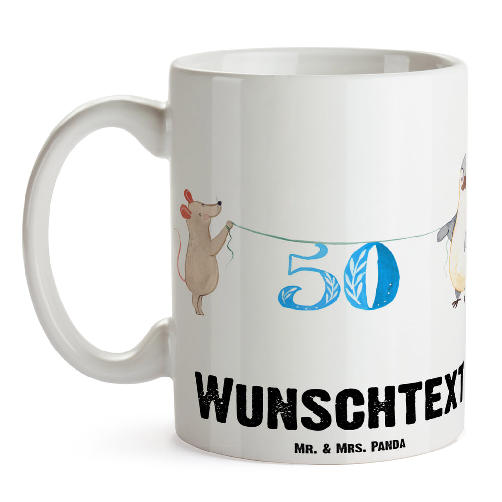 Personalisierte Tasse 50. Geburtstag Maus Pinguin Personalisierte Tasse, Namenstasse, Wunschname, Personalisiert, Tasse, Namen, Drucken, Tasse mit Namen, Geburtstag, Geburtstagsgeschenk, Geschenk, Party, Feiern, Torte, Kuchen