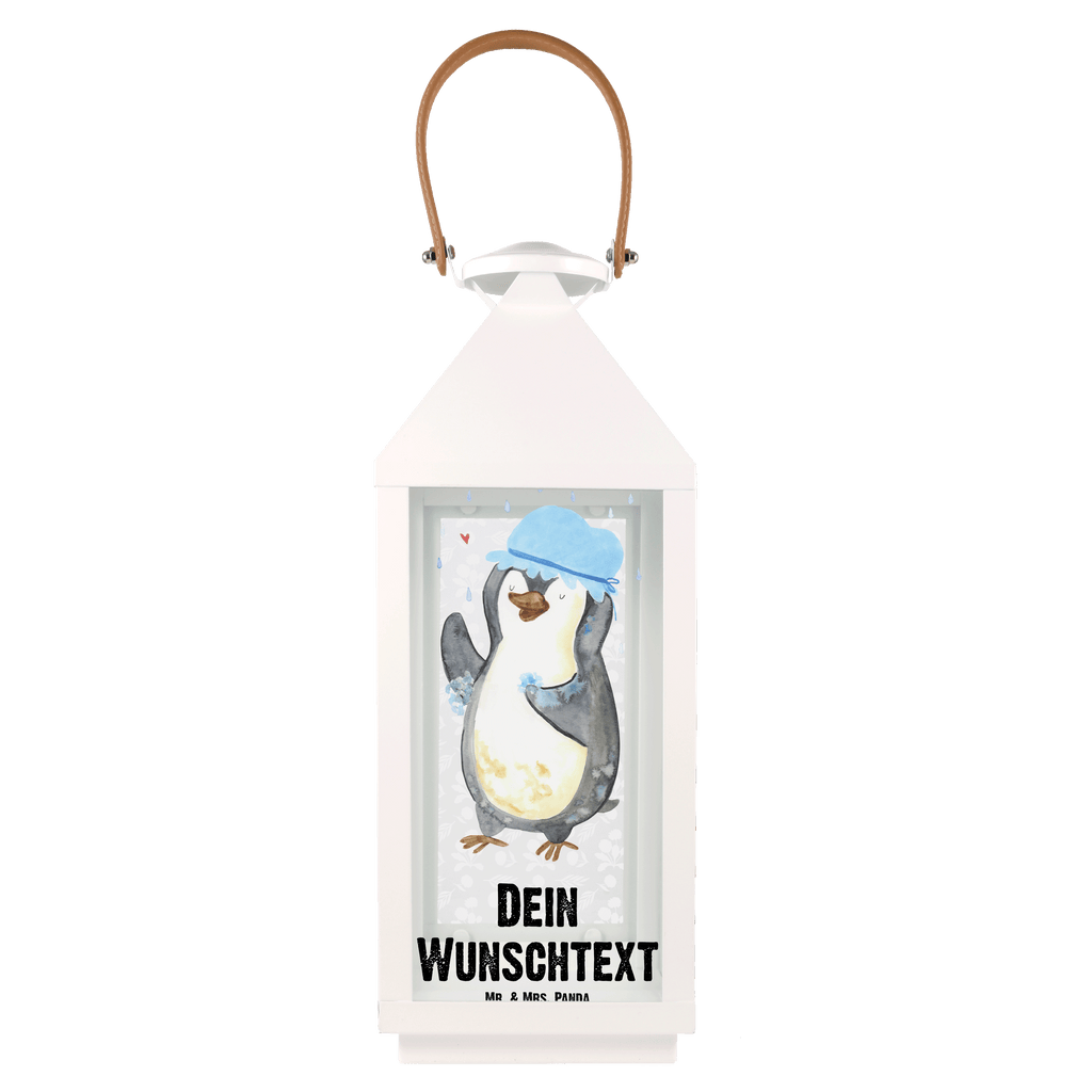 Personalisierte Deko Laterne Pinguin duscht Gartenlampe, Gartenleuchte, Gartendekoration, Gartenlicht, Laterne  kleine Laternen, XXL Laternen, Laterne groß, Pinguin, Pinguine, Dusche, duschen, Lebensmotto, Motivation, Neustart, Neuanfang, glücklich sein