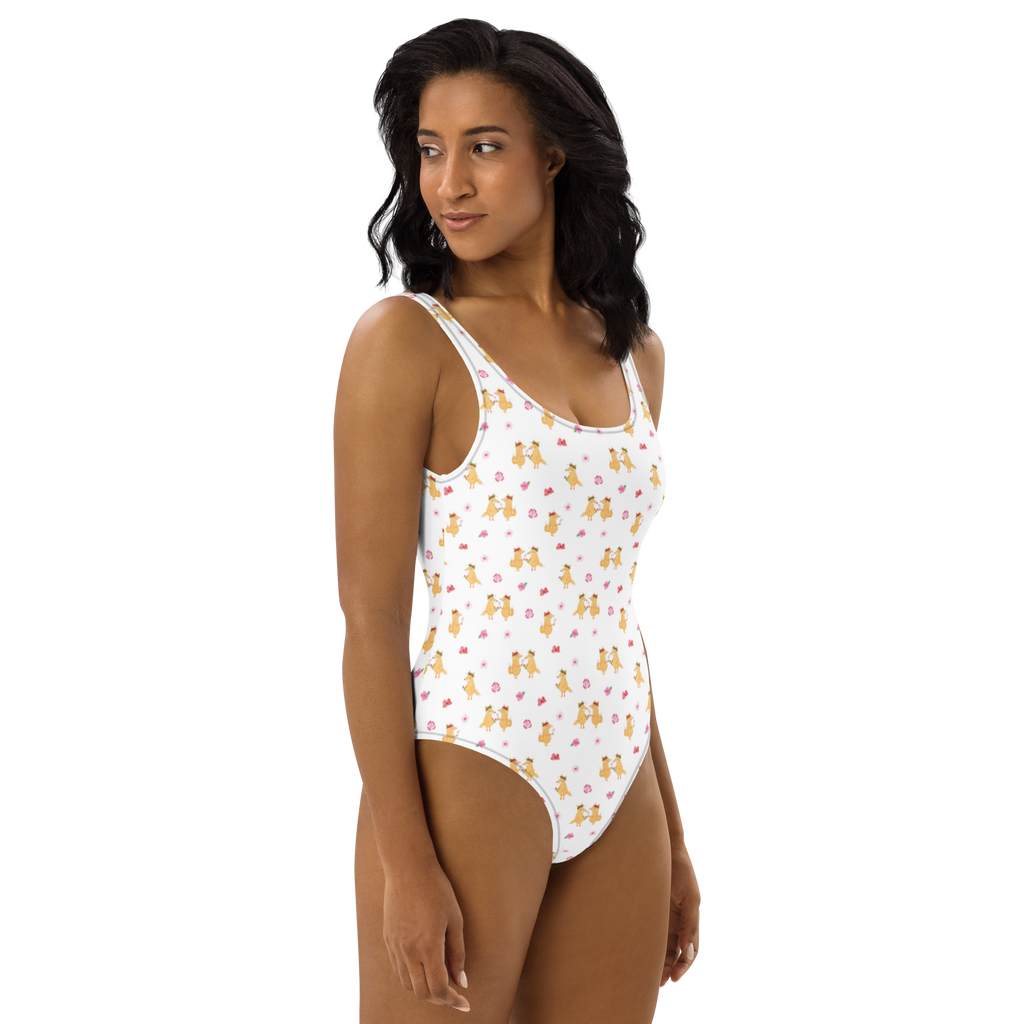 Badeanzug Fuchs Blumen Muster Badebekleidung, Bademode, Badeanzug, Swimsuit, Rückenfreier Badeanzug, Luxus-Bademode, Fuchs, Füchse, Fox, Liebe, Freundin, Fuchsmädchen, Blumenmädchen, Freundinnen, Liebesbeweis, Blume, Blumen, Motivation, Freude, ich, mich, Selbstliebe