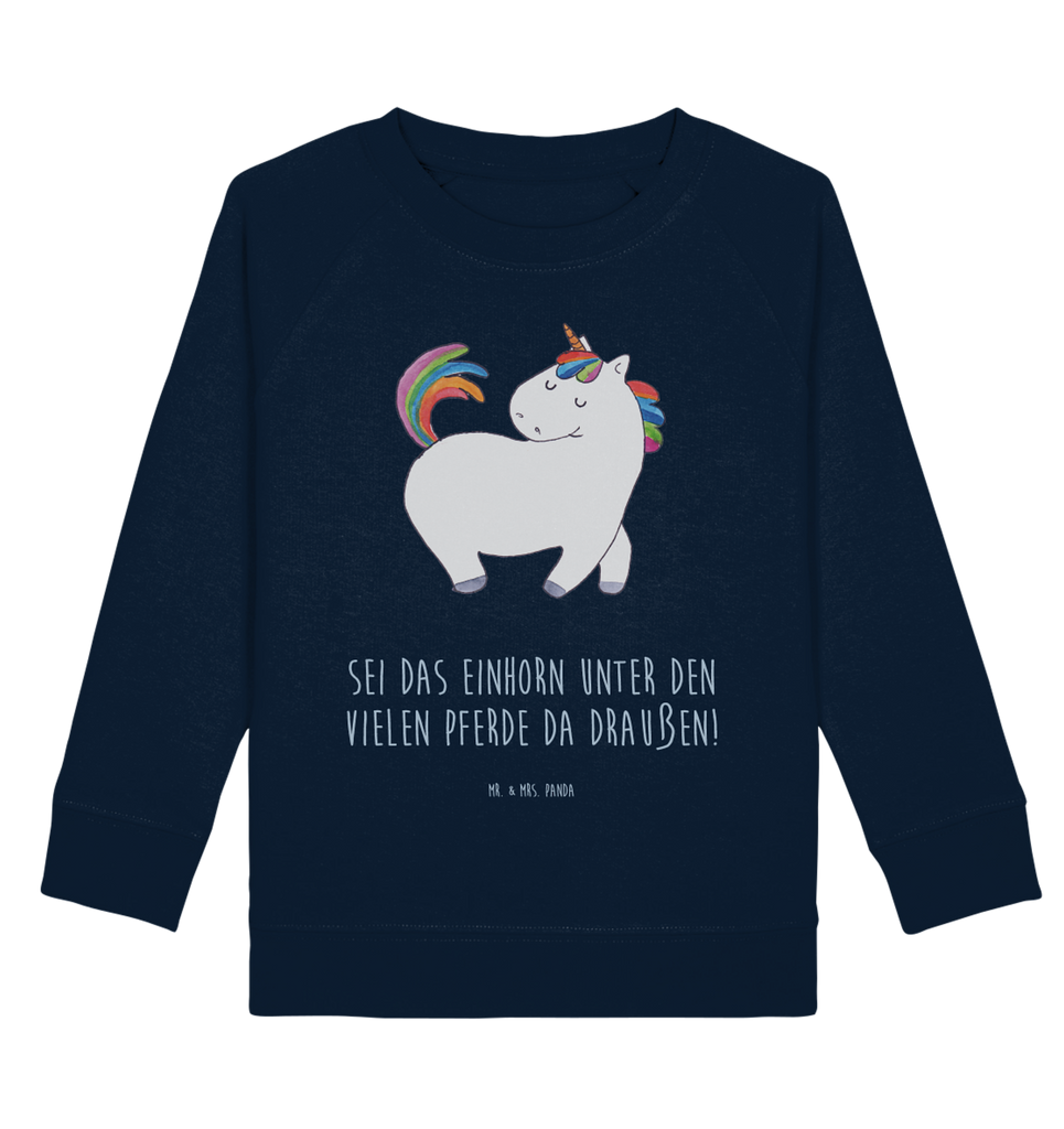 Organic Kinder Pullover Einhorn stolzierend Kinder Pullover, Kinder Sweatshirt, Jungen, Mädchen, Einhorn, Einhörner, Einhorn Deko, Pegasus, Unicorn, stolz, anders, bunt, Pferd, Reiter, Reiten, Freundin, Geschenk