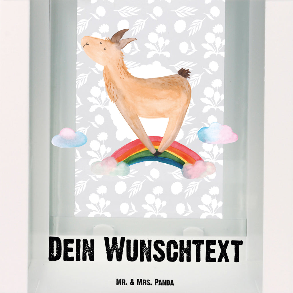 Personalisierte Deko Laterne Lama Regenbogen Gartenlampe, Gartenleuchte, Gartendekoration, Gartenlicht, Laterne kleine Laternen, XXL Laternen, Laterne groß, Lama, Alpaka, Lamas, Regenbogen, Haters gonna hate, Haters, Selbstständig, Außenseiter, Schule, Abi, Hobby, Wolkenland, Freiheit