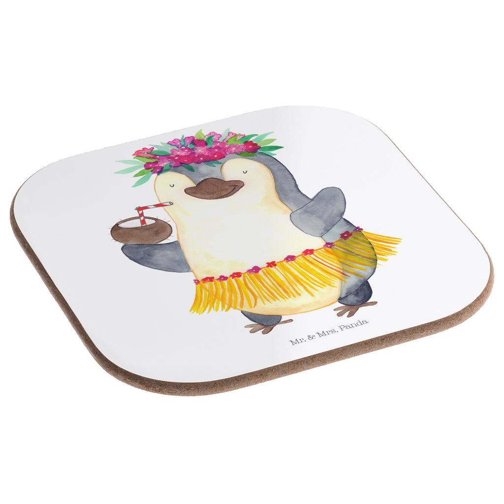 Quadratische Untersetzer Pinguin Kokosnuss Bierdeckel, Glasuntersetzer, Untersetzer Gläser, Getränkeuntersetzer, Pinguin, Aloha, Hawaii, Urlaub, Kokosnuss, Pinguine