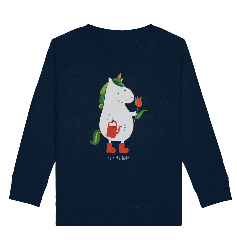 Organic Kinder Pullover Einhorn Gärtner Kinder Pullover, Kinder Sweatshirt, Jungen, Mädchen, Einhorn, Einhörner, Einhorn Deko, Pegasus, Unicorn, Luftballon, Gießkanne, Giesskanne, Lebenslust, Freude, Blume, Freundin, Garten, Stiefel