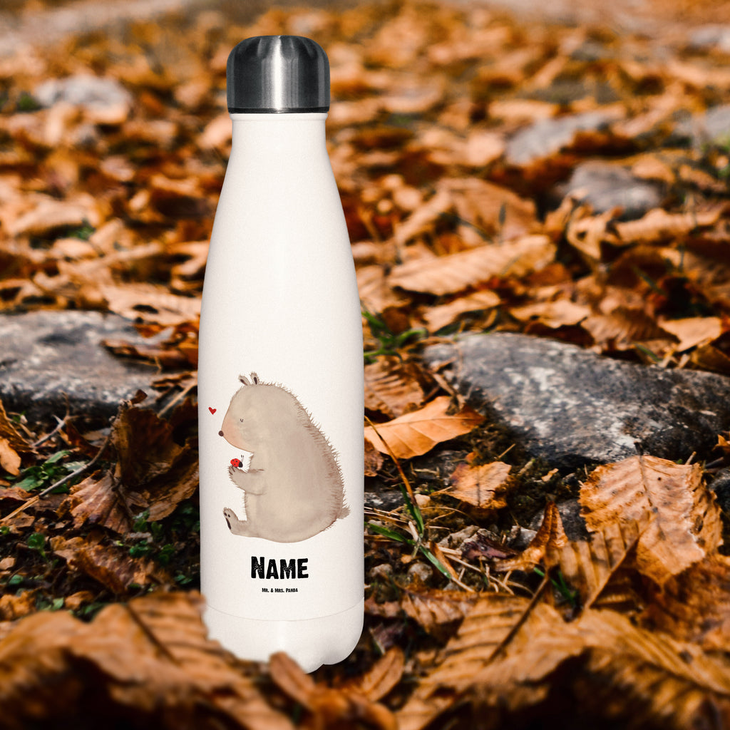 Personalisierte Thermosflasche Bär mit Marienkäfer Personalisierte Isolierflasche, Personalisierte Thermoflasche, Personalisierte Trinkflasche, Trinkflasche Mit Namen, Wunschname, Bedrucken, Namensflasche, Bär, Teddy, Teddybär, Marienkäfer, Liebe, Freiheit, Motivation, Das Leben ist schön