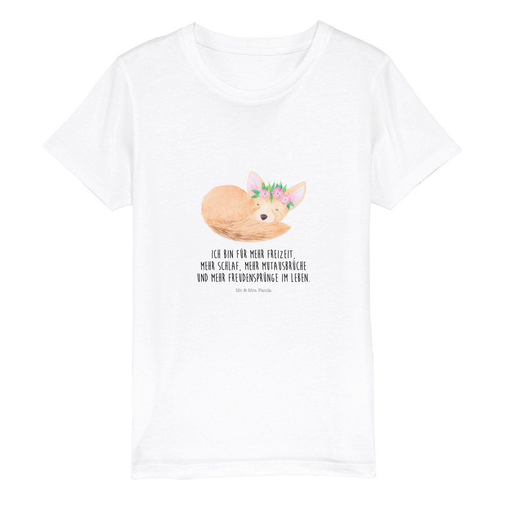 Organic Kinder T-Shirt Wüstenfuchs Blumen Kinder T-Shirt, Kinder T-Shirt Mädchen, Kinder T-Shirt Jungen, Afrika, Wildtiere, Wüste, Wüstenfuchs, Blumen, Blumenkranz, Glücklich