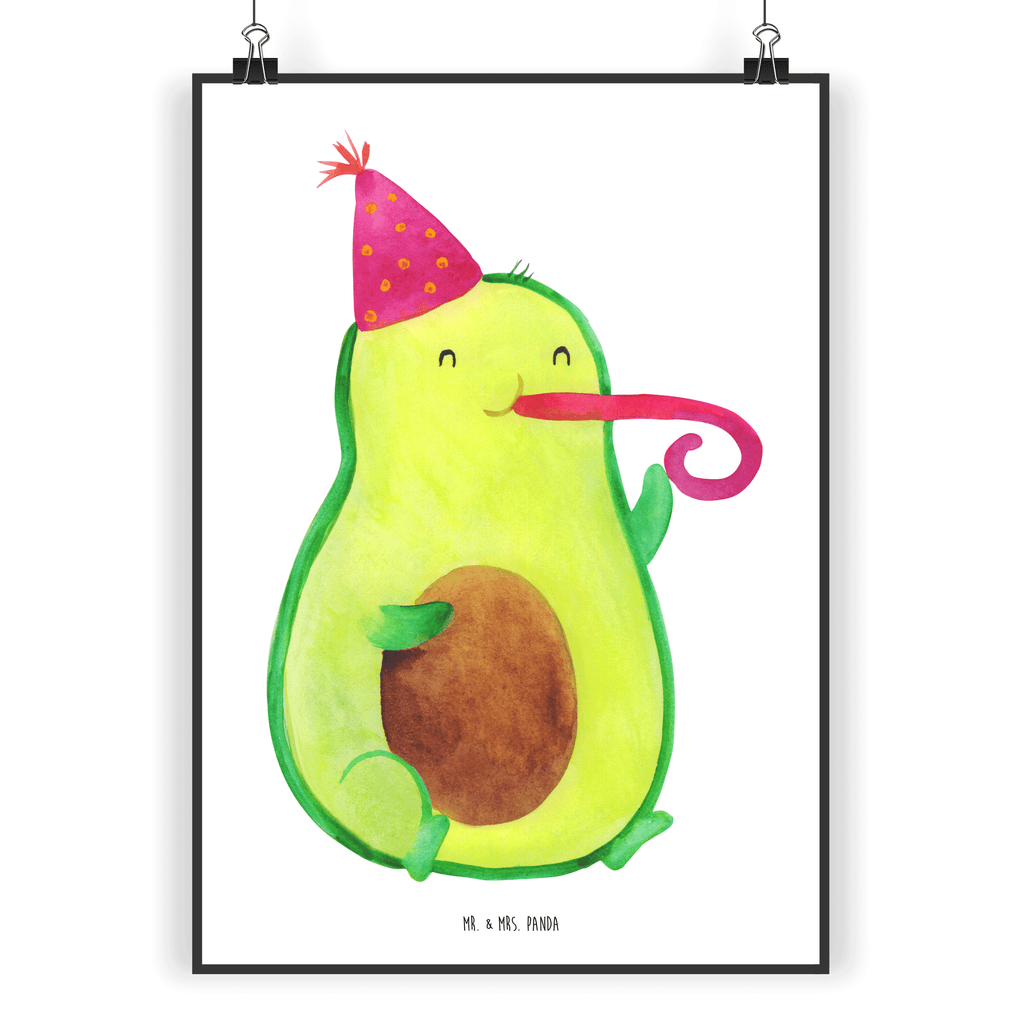 Poster Avocado Partyhupe Poster, Wandposter, Bild, Wanddeko, Küchenposter, Kinderposter, Wanddeko Bild, Raumdekoration, Wanddekoration, Handgemaltes Poster, Mr. & Mrs. Panda Poster, Designposter, Kunstdruck, Posterdruck, Avocado, Veggie, Vegan, Gesund, Party, Feierlichkeit, Feier, Fete, Geburtstag, Gute Laune, Tröte