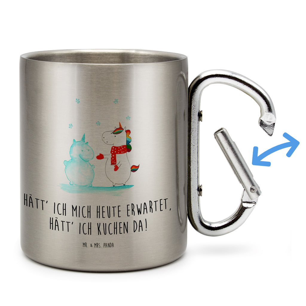 Edelstahlbecher Einhorn Schneemann Edelstahltasse, Karabiner, Edelstahlbecher, Outdoor, Camping, Tasse, Becher, Einhorn, Einhörner, Einhorn Deko, Pegasus, Unicorn, Schneemann, Winter, Schnee, Kuchen, Weihnachten, kalt, Mütze, Handschuhe, X-Mas