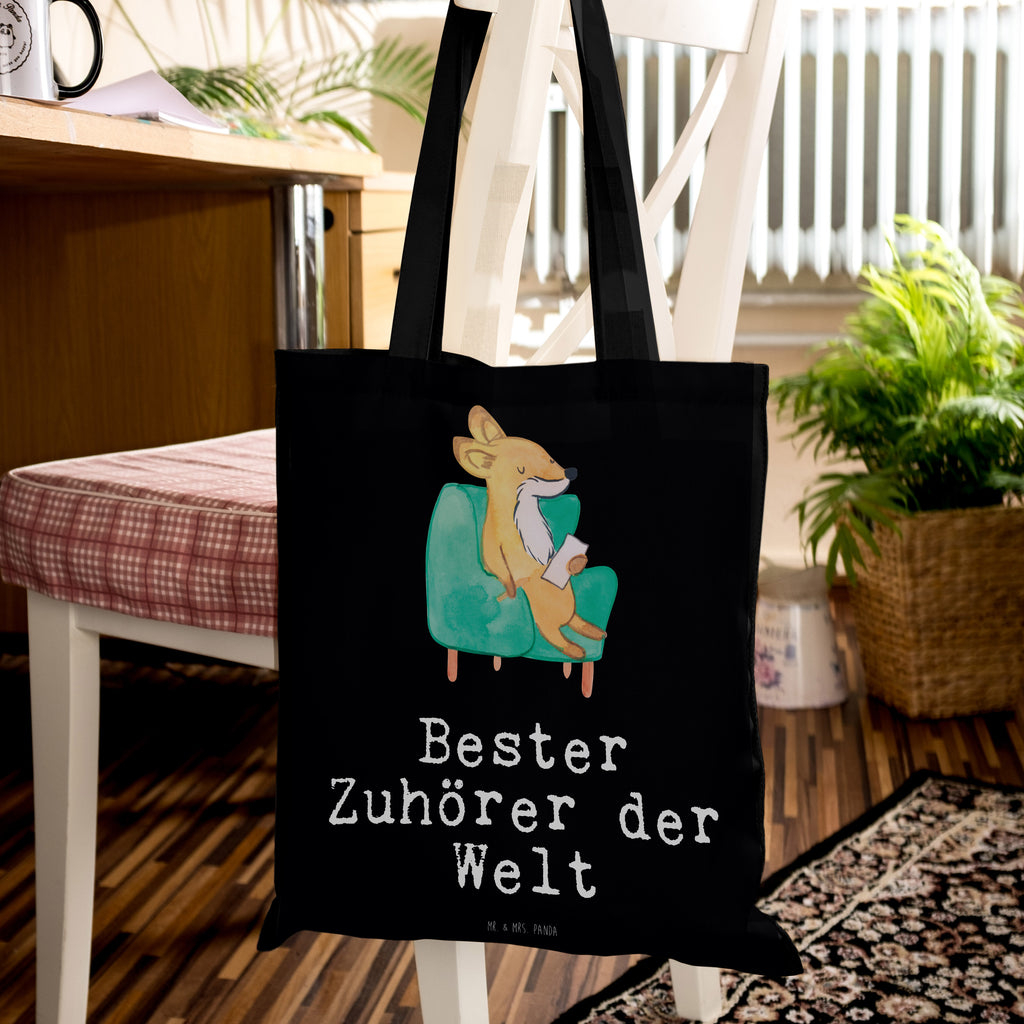 Tragetasche Fuchs Bester Zuhörer der Welt Beuteltasche, Beutel, Einkaufstasche, Jutebeutel, Stoffbeutel, für, Dankeschön, Geschenk, Schenken, Geburtstag, Geburtstagsgeschenk, Geschenkidee, Danke, Bedanken, Mitbringsel, Freude machen, Geschenktipp, Zuhörer, Freund, Freundin, offenes Ohr, Hilfsbereit, Hilfe