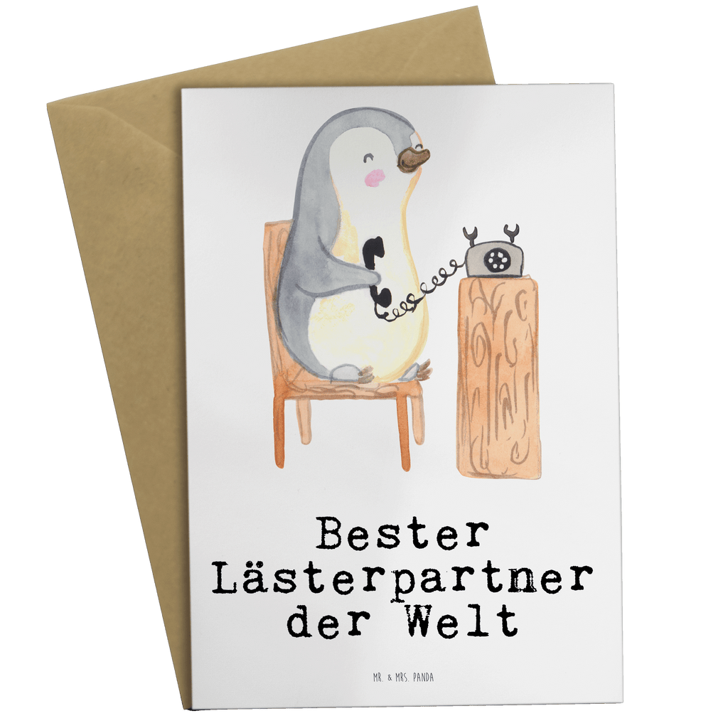 Grußkarte Pinguin Bester Lästerpartner der Welt Grußkarte, Klappkarte, Einladungskarte, Glückwunschkarte, Hochzeitskarte, Geburtstagskarte, Karte, Ansichtskarten, für, Dankeschön, Geschenk, Schenken, Geburtstag, Geburtstagsgeschenk, Geschenkidee, Danke, Bedanken, Mitbringsel, Freude machen, Geschenktipp, Lästerpartner, Lesterpartner, lestern, Lästerschwester, Lästern, beste Freundin, Freundin, Spaß, bff