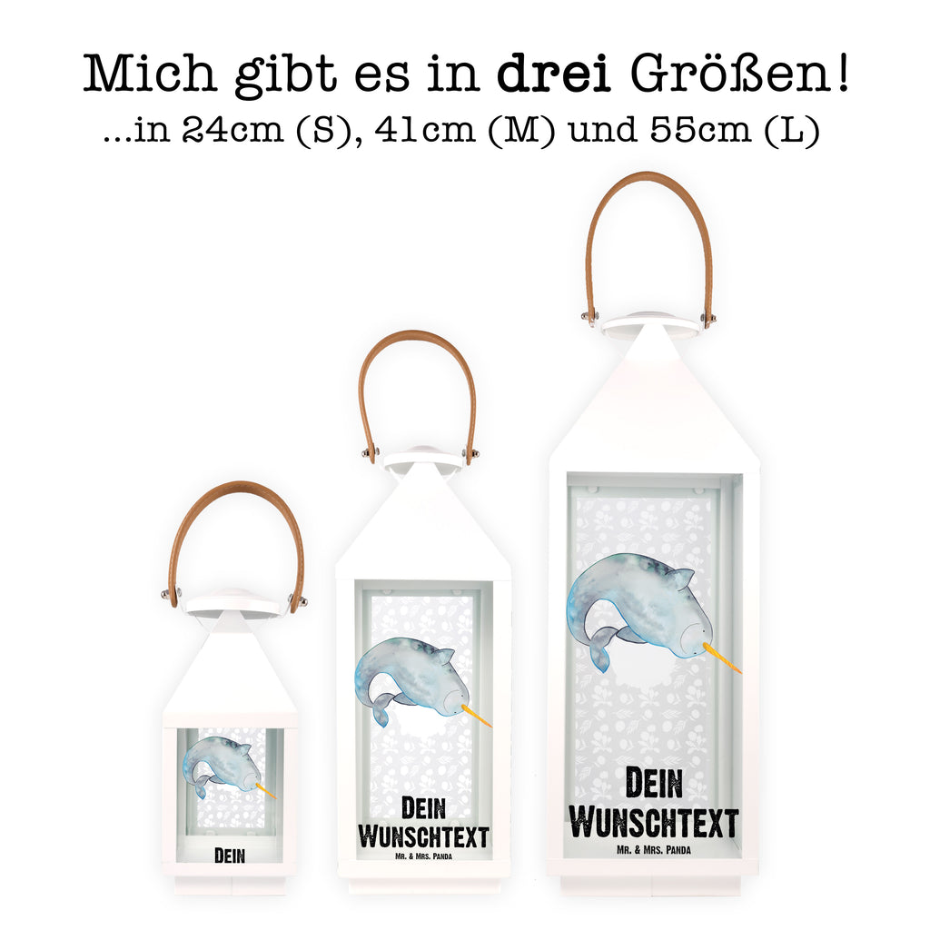 Personalisierte Deko Laterne Narwal Gartenlampe, Gartenleuchte, Gartendekoration, Gartenlicht, Laterne kleine Laternen, XXL Laternen, Laterne groß, Meerestiere, Meer, Urlaub, Narwal, Wal, Putzen, Hausfrau, Junggesellin, aufräumen, Kinderzimmer