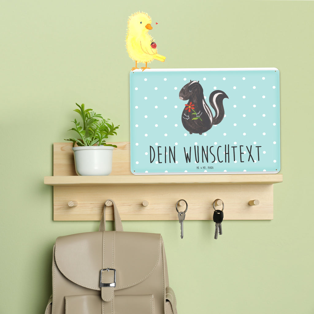 Personalisiertes Blechschild Stinktier Blume Blechschild, Metallschild, Geschenk Schild, Schild, Magnet-Metall-Schild, Deko Schild, Wandschild, Wand-Dekoration, Türschild, Stinktier, Skunk, Wildtier, Raubtier, Stinker, Stinki, Tagträumer, verträumt, Dreams, Träume