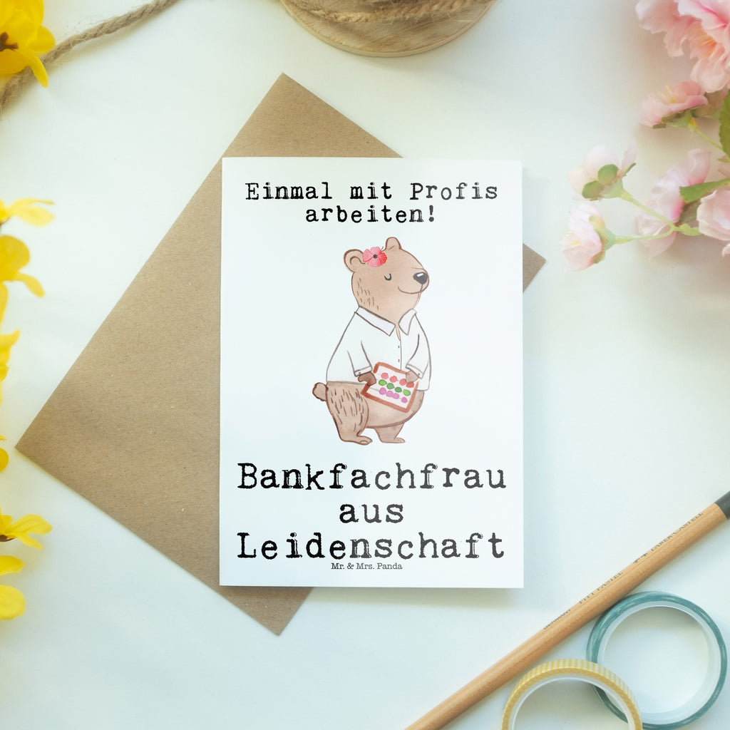 Grußkarte Bankfachfrau aus Leidenschaft Grußkarte, Klappkarte, Einladungskarte, Glückwunschkarte, Hochzeitskarte, Geburtstagskarte, Karte, Ansichtskarten, Beruf, Ausbildung, Jubiläum, Abschied, Rente, Kollege, Kollegin, Geschenk, Schenken, Arbeitskollege, Mitarbeiter, Firma, Danke, Dankeschön, Bankfachfrau, Bankangestellte, Bänkerin, Bankberaterin