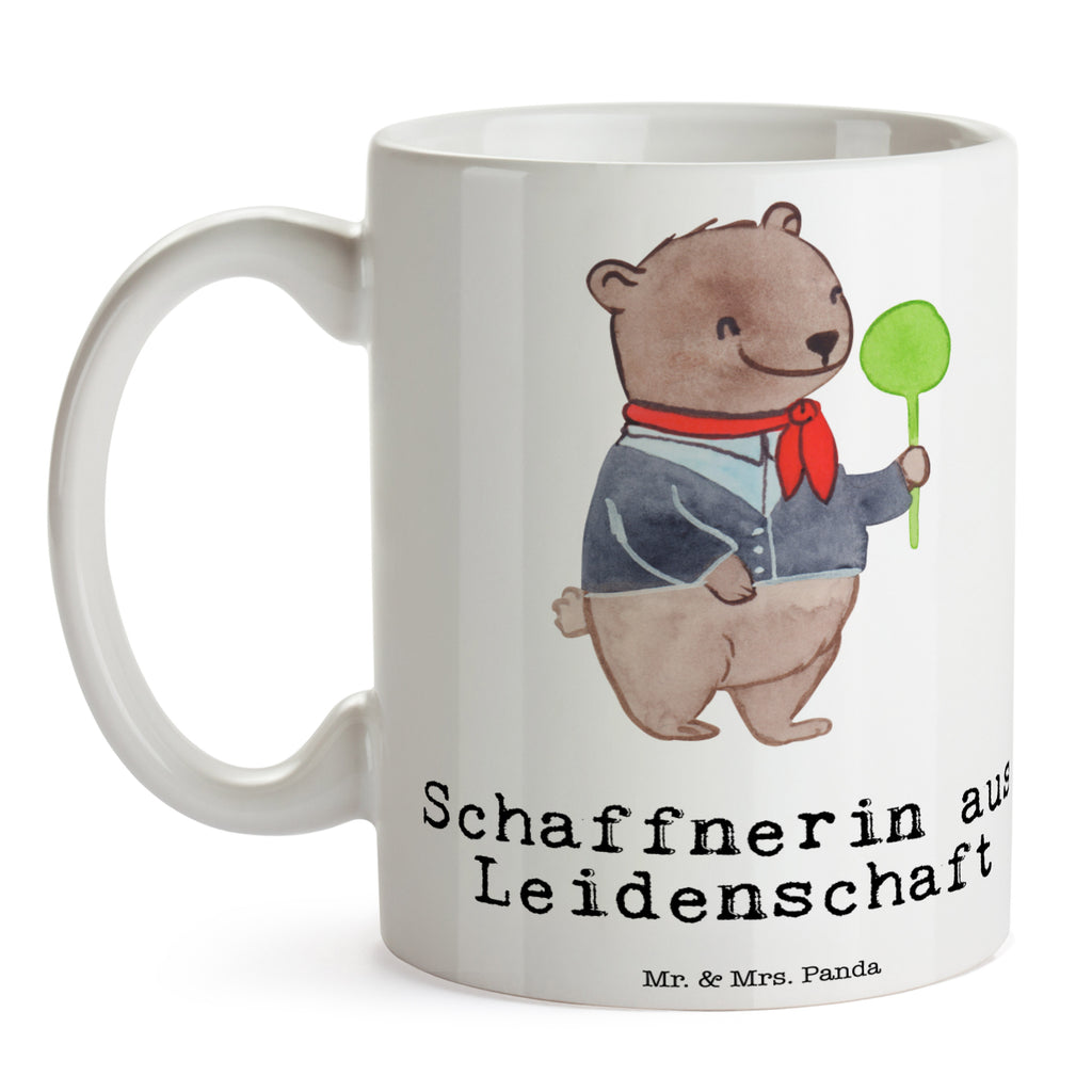 Tasse Schaffnerin aus Leidenschaft Tasse, Kaffeetasse, Teetasse, Becher, Kaffeebecher, Teebecher, Keramiktasse, Porzellantasse, Büro Tasse, Geschenk Tasse, Tasse Sprüche, Tasse Motive, Kaffeetassen, Tasse bedrucken, Designer Tasse, Cappuccino Tassen, Schöne Teetassen, Beruf, Ausbildung, Jubiläum, Abschied, Rente, Kollege, Kollegin, Geschenk, Schenken, Arbeitskollege, Mitarbeiter, Firma, Danke, Dankeschön