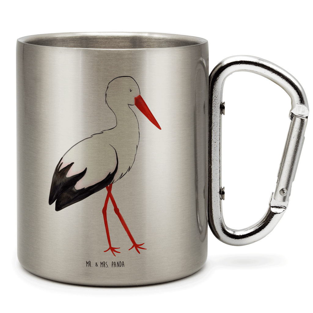 Edelstahlbecher Storch Edelstahltasse, Karabiner, Edelstahlbecher, Outdoor, Camping, Tasse, Becher, Tiermotive, Gute Laune, lustige Sprüche, Tiere, Storch, Störche, Schwangerschaft, Geburt, Mutter, Mütter, Mutter werden, Schwanger, Babybauch, Baby