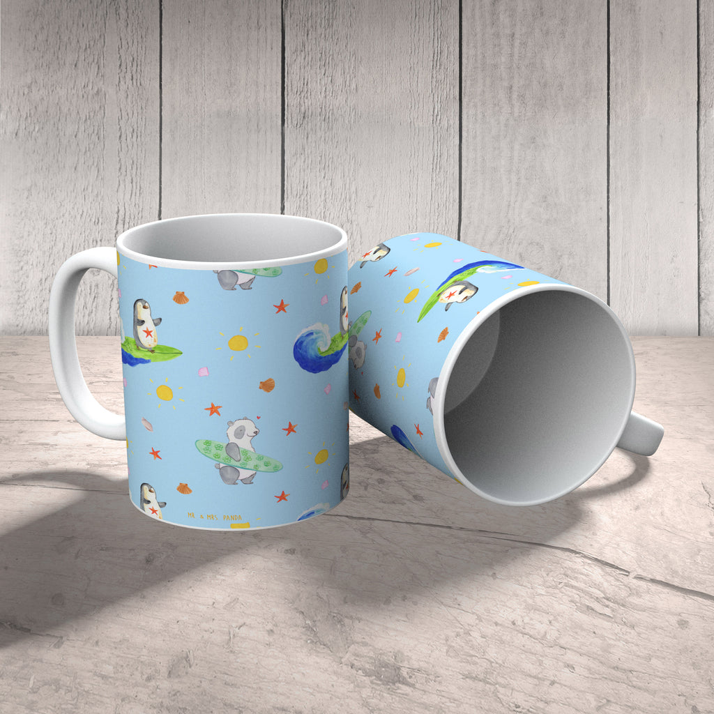 Tasse Pinguin Surfer Muster Tasse, Kaffeetasse, Teetasse, Becher, Kaffeebecher, Teebecher, Keramiktasse, Porzellantasse, Büro Tasse, Geschenk Tasse, Tasse Sprüche, Tasse Motive, Kaffeetassen, Tasse bedrucken, Designer Tasse, Cappuccino Tassen, Schöne Teetassen, Pinguin, Pinguine, surfen, Surfer, Hawaii, Urlaub, Wellen, Wellen reiten, Portugal