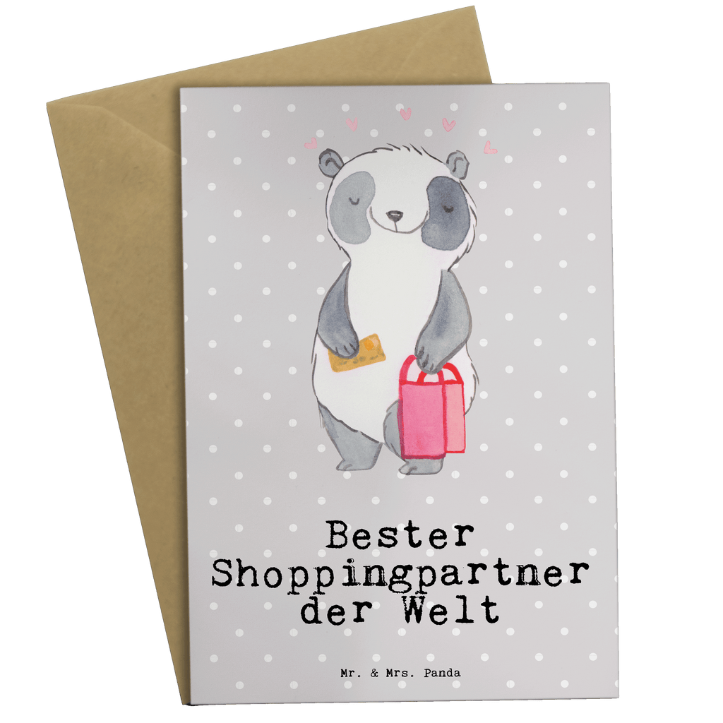 Grußkarte Panda Bester Shoppingpartner der Welt Grußkarte, Klappkarte, Einladungskarte, Glückwunschkarte, Hochzeitskarte, Geburtstagskarte, Karte, Ansichtskarten, für, Dankeschön, Geschenk, Schenken, Geburtstag, Geburtstagsgeschenk, Geschenkidee, Danke, Bedanken, Mitbringsel, Freude machen, Geschenktipp, Shoppingpartner, Shoppen, Begleitung, Partner, Freundin, Freund, bff, Shopping, Einkaufen, Shopping-Queen, Queen, Bester