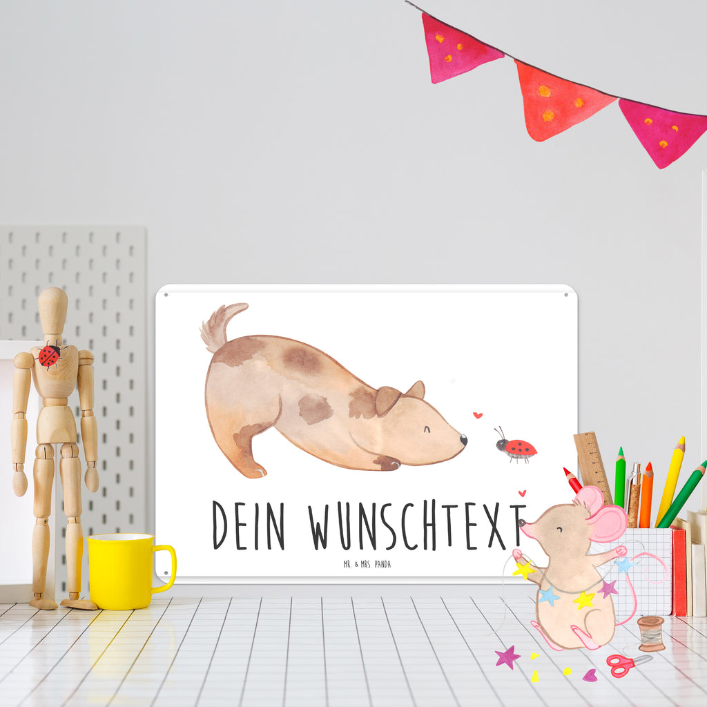 Personalisiertes Blechschild Hund Marienkäfer Blechschild, Metallschild, Geschenk Schild, Schild, Magnet-Metall-Schild, Deko Schild, Wandschild, Wand-Dekoration, Türschild, Hund, Hundemotiv, Haustier, Hunderasse, Tierliebhaber, Hundebesitzer, Sprüche, Hunde, Hundespruch, Marienkäfer, Mischling, Mischlinghund