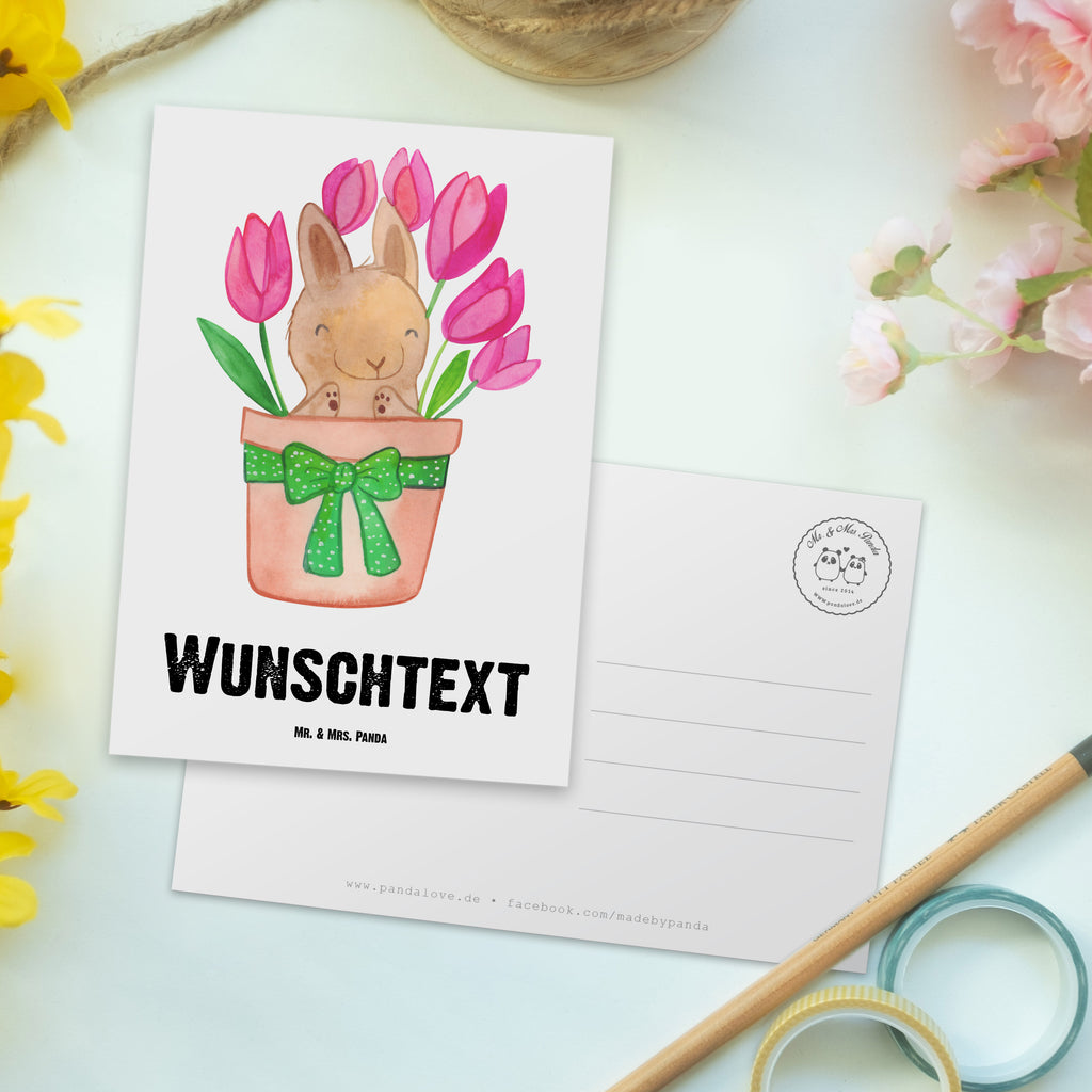 Personalisierte Postkarte Hase Tulpen Postkarte mit Namen, Postkarte bedrucken, Postkarte mit Wunschtext, Postkarte personalisierbar, Geschenkkarte mit Namen, Grußkarte mit Namen, Karte mit Namen, Einladung mit Namen, Ansichtskarte mit Namen, Geschenkkarte mit Wunschtext, Grußkarte mit Wunschtext, Karte mit Wunschtext, Einladung mit Wunschtext, Ansichtskarte mit Wunschtext, Ostern, Osterhase, Ostergeschenke, Osternest, Osterdeko, Geschenke zu Ostern, Ostern Geschenk, Ostergeschenke Kinder, Ostern Kinder, Hase, Ostergeschenk, Tulpen, Blumenstrauß, Alternative zu Blumen