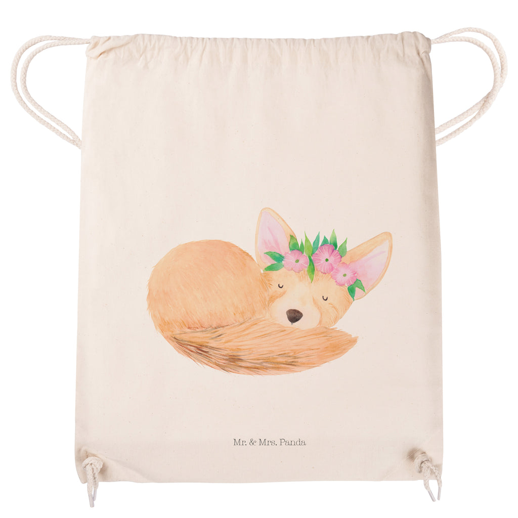 Sportbeutel Wüstenfuchs Blumenkranz Sportbeutel, Turnbeutel, Beutel, Sporttasche, Tasche, Stoffbeutel, Sportbeutel Kinder, Afrika, Wildtiere, Wüste, Wüstenfuchs, Blumen, Blumenkranz, Glücklich