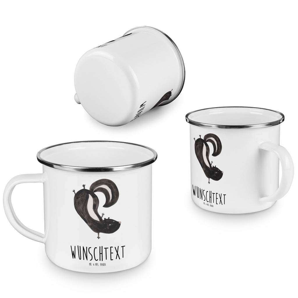 Personalisierte Emaille Tasse Stinktier Handstand Emaille Tasse personalisiert, Emaille Tasse mit Namen, Campingtasse personalisiert, Namenstasse, Campingtasse bedrucken, Campinggeschirr personalsisert, Stinktier, Skunk, Wildtier, Raubtier, Stinker, Stinki, Spielplatz, verpielt, Kind