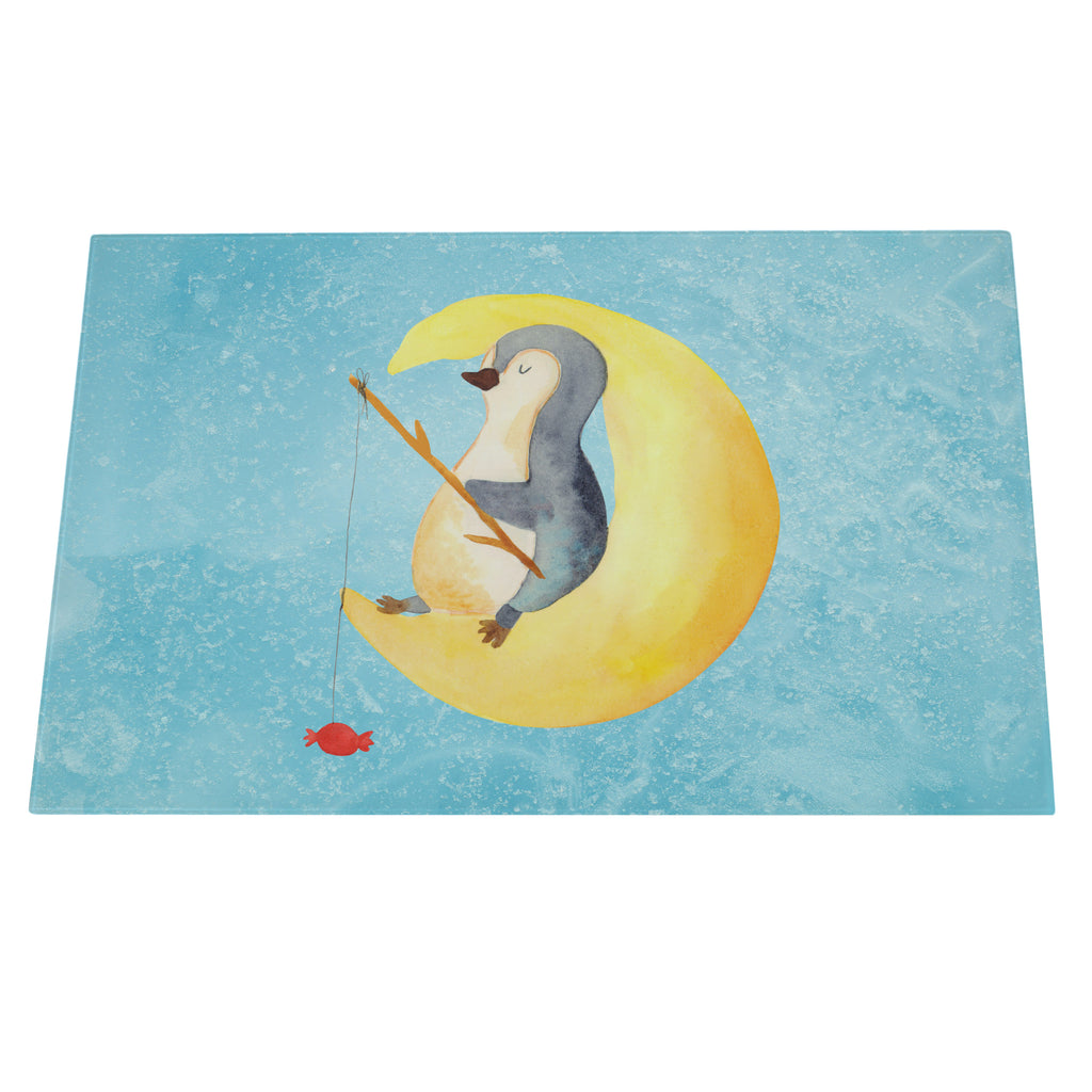 Glasschneidebrett Pinguin Mond Glasschneidebrett, Schneidebrett, Frühstücksbrett, Küche, Pinguin, Pinguine, Spruch, schlafen, Nachtruhe, Einschlafen, Schlafzimmer, Schlafstörungen, Gästezimmer