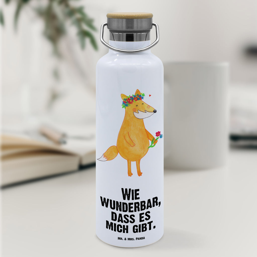 Trinkflasche Fuchs Blumen Thermosflasche, Isolierflasche, Edelstahl, Trinkflasche, isoliert, Wamrhaltefunktion, Sportflasche, Flasche zum Sport, Sportlerflasche, Fuchs, Füchse, Fox, Liebe, Freundin, Fuchsmädchen, Blumenmädchen, Freundinnen, Liebesbeweis, Blume, Blumen, Motivation, Freude, ich, mich, Selbstliebe