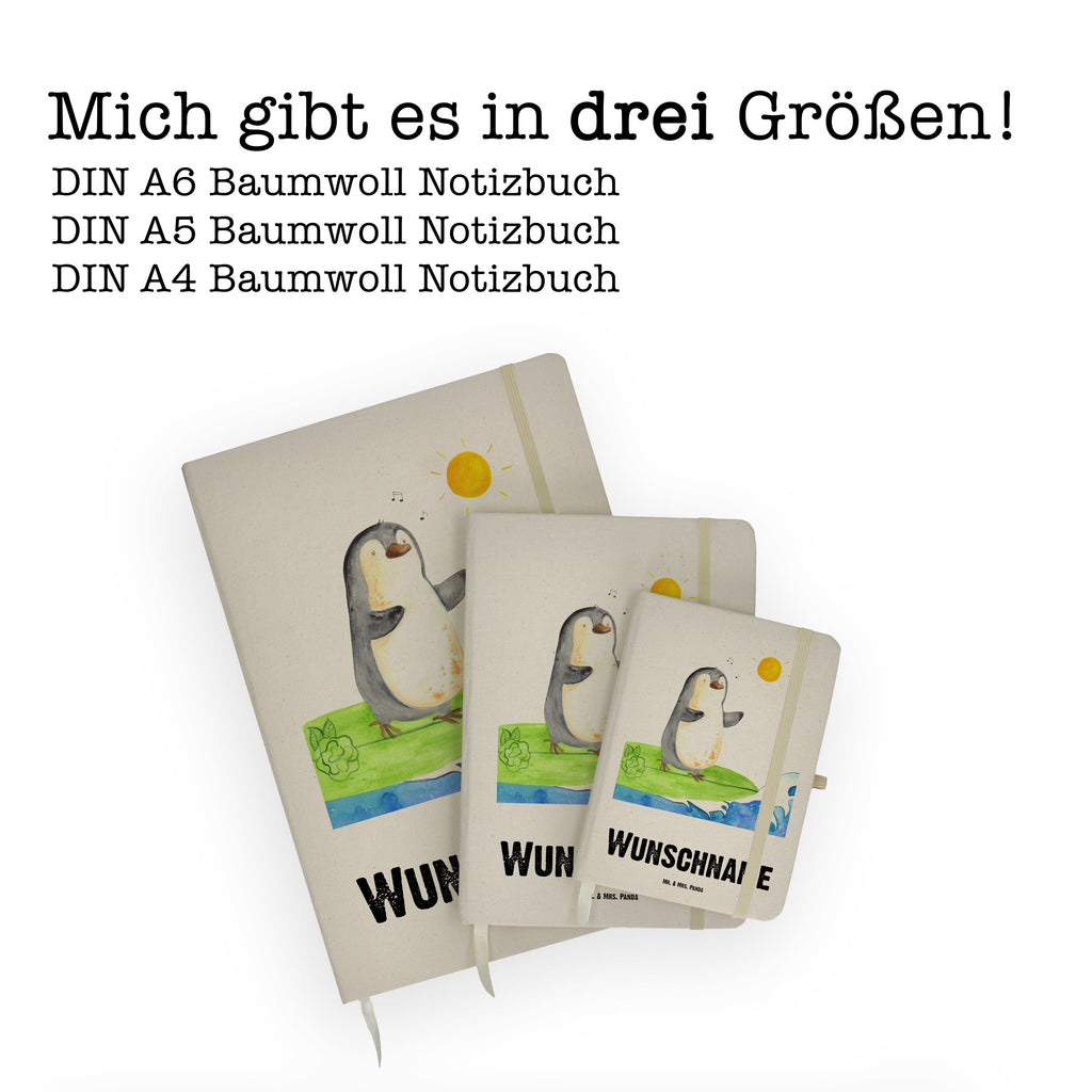 DIN A4 Personalisiertes Notizbuch Pinguin Surfer Personalisiertes Notizbuch, Notizbuch mit Namen, Notizbuch bedrucken, Personalisierung, Namensbuch, Namen, Pinguin, Pinguine, surfen, Surfer, Hawaii, Urlaub, Wellen, Wellen reiten, Portugal