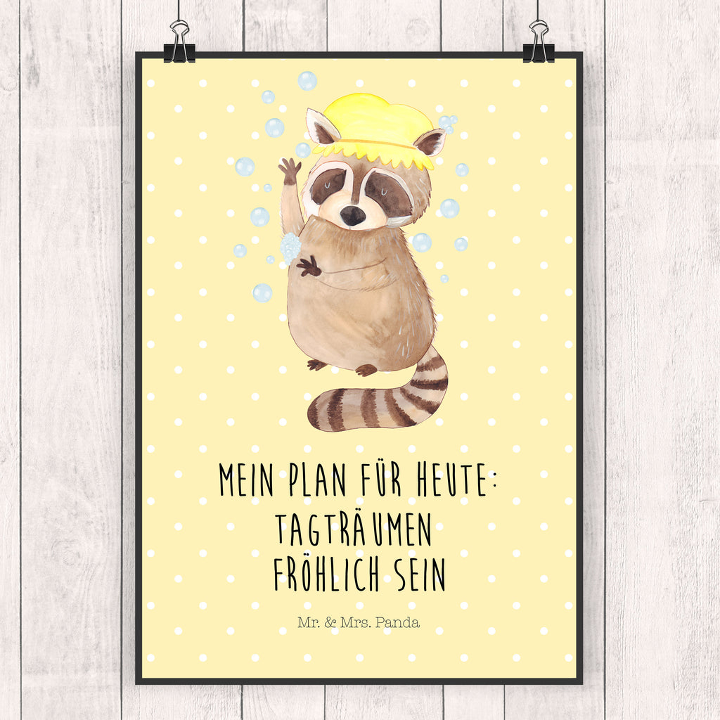 Poster Waschbär Poster, Wandposter, Bild, Wanddeko, Küchenposter, Kinderposter, Wanddeko Bild, Raumdekoration, Wanddekoration, Handgemaltes Poster, Mr. & Mrs. Panda Poster, Designposter, Kunstdruck, Posterdruck, Tiermotive, Gute Laune, lustige Sprüche, Tiere, Waschbär, Tagträumen, Plan, Fröhlich, waschen, Seifenblasen