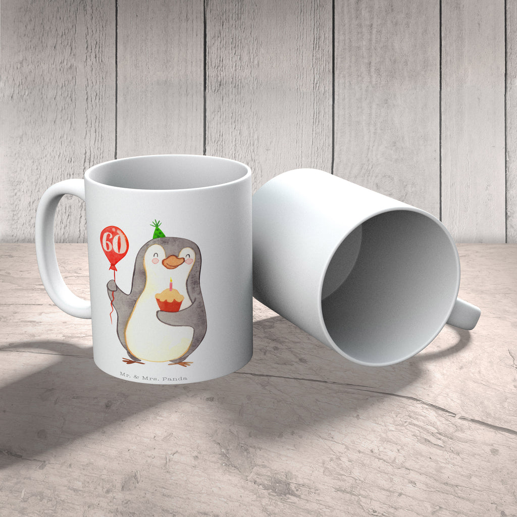 Tasse 60. Geburtstag Pinguin Luftballon Tasse, Kaffeetasse, Teetasse, Becher, Kaffeebecher, Teebecher, Keramiktasse, Porzellantasse, Büro Tasse, Geschenk Tasse, Tasse Sprüche, Tasse Motive, Kaffeetassen, Tasse bedrucken, Designer Tasse, Cappuccino Tassen, Schöne Teetassen, Geburtstag, Geburtstagsgeschenk, Geschenk, Pinguin, Geburtstage, Happy Birthday, Geburtstagsfeier