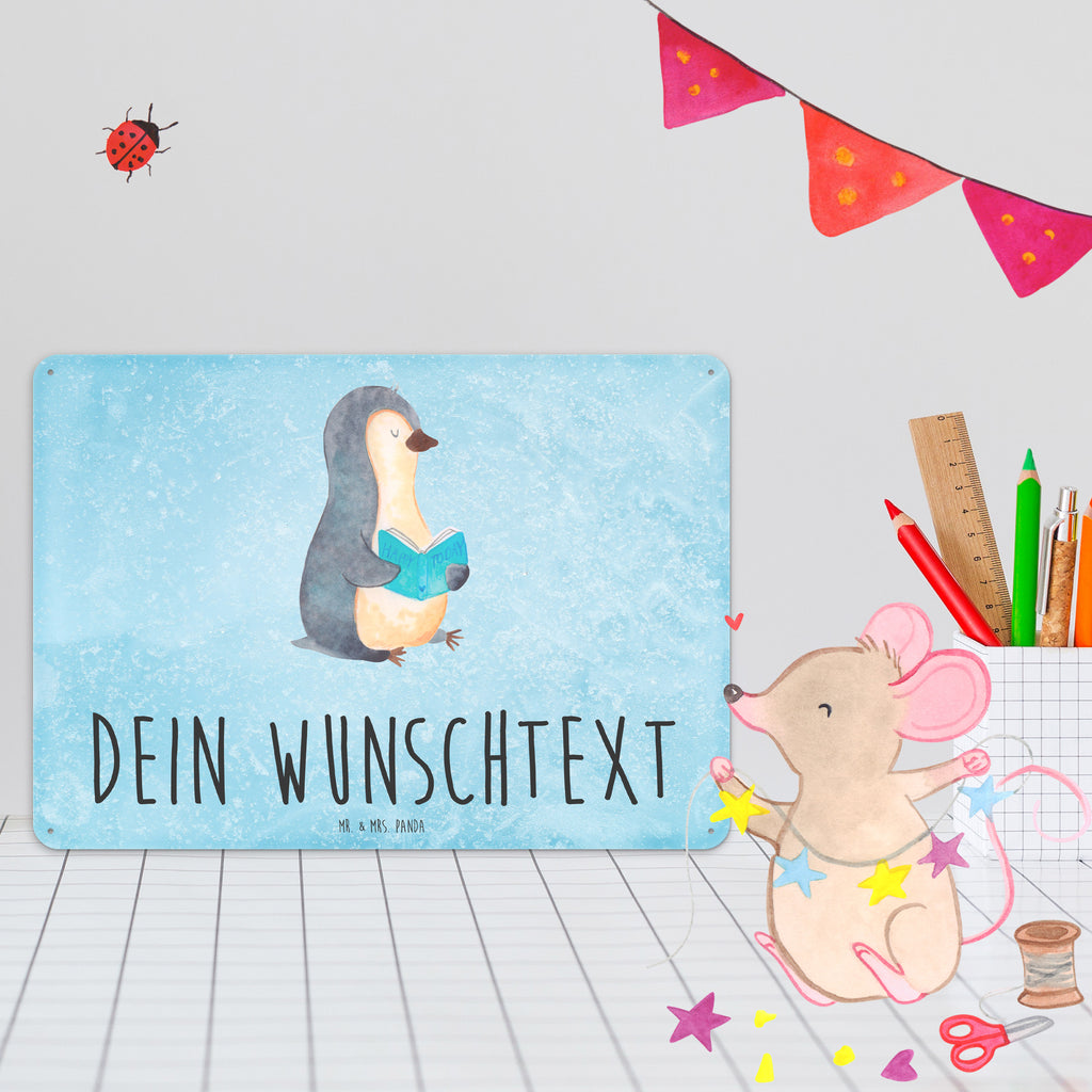 Personalisiertes Blechschild Pinguin Buch Blechschild, Metallschild, Geschenk Schild, Schild, Magnet-Metall-Schild, Deko Schild, Wandschild, Wand-Dekoration, Türschild, Pinguin, Pinguine, Buch, Lesen, Bücherwurm, Nichtstun, Faulenzen, Ferien, Urlaub, Freizeit