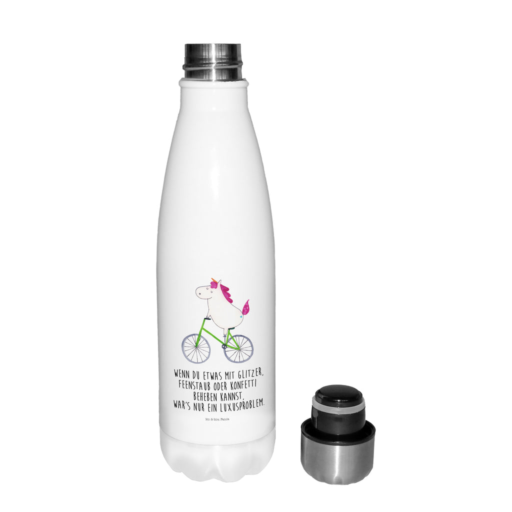 Thermosflasche Einhorn Radfahrer Isolierflasche, Thermoflasche, Trinkflasche, Thermos, Edelstahl, Einhorn, Einhörner, Einhorn Deko, Pegasus, Unicorn, Radfahren, Radfahrer, Rad, Bike, Feenstaub, Konfetti, Luxusproblem, Kummer, Liebeskummer