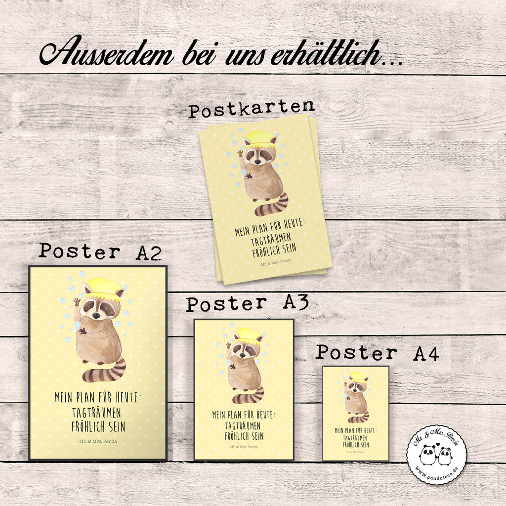 Poster Waschbär Poster, Wandposter, Bild, Wanddeko, Küchenposter, Kinderposter, Wanddeko Bild, Raumdekoration, Wanddekoration, Handgemaltes Poster, Mr. & Mrs. Panda Poster, Designposter, Kunstdruck, Posterdruck, Tiermotive, Gute Laune, lustige Sprüche, Tiere, Waschbär, Tagträumen, Plan, Fröhlich, waschen, Seifenblasen