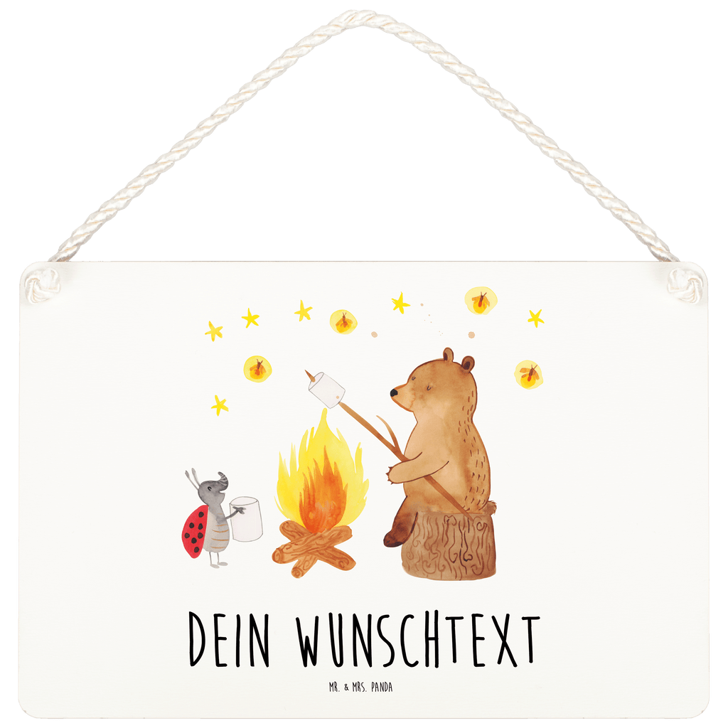 Personalisiertes Deko Schild Bär & Marienkäfer Lagerfeuer Dekoschild, Deko Schild, Schild, Tür Schild, Türschild, Holzschild, Wandschild, Wanddeko, Bär, Teddy, Teddybär, Lagerfeuer