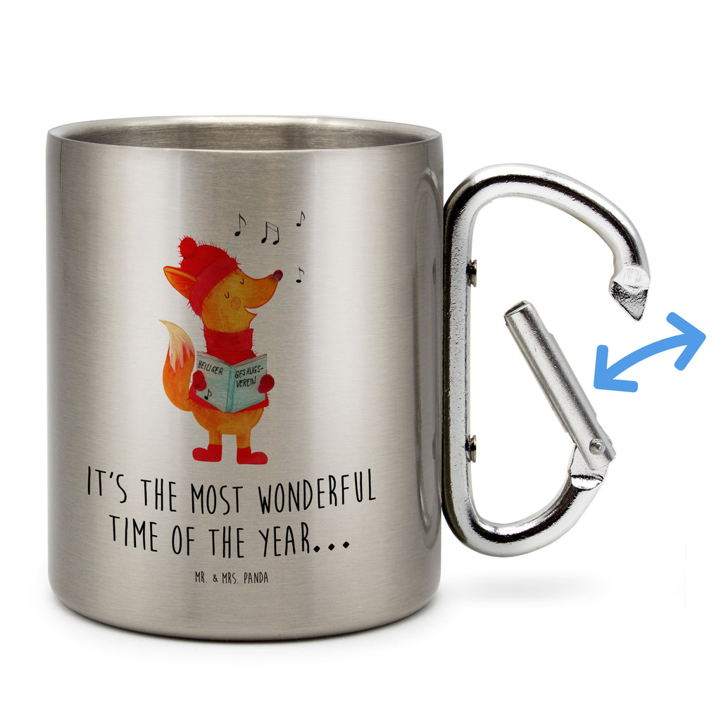 Edelstahlbecher Fuchs Sänger Edelstahltasse, Karabiner, Edelstahlbecher, Outdoor, Camping, Tasse, Becher, Winter, Weihnachten, Weihnachtsdeko, Nikolaus, Advent, Heiligabend, Wintermotiv, Fuchs, Füchse, Sänger, Geschenk Sänger, Singen, Weihnachtslieder