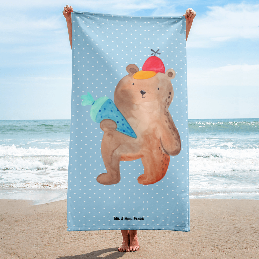 XL Badehandtuch Bär mit Schultüte Handtuch, Badetuch, Duschtuch, Strandtuch, Saunatuch, Bär, Teddy, Teddybär, Bär Motiv, Schultüte, Erster Schultag Geschenk, Einschulung Geschenk, Schule Geschenk, Grundschule, Schulanfang, Schulbeginn