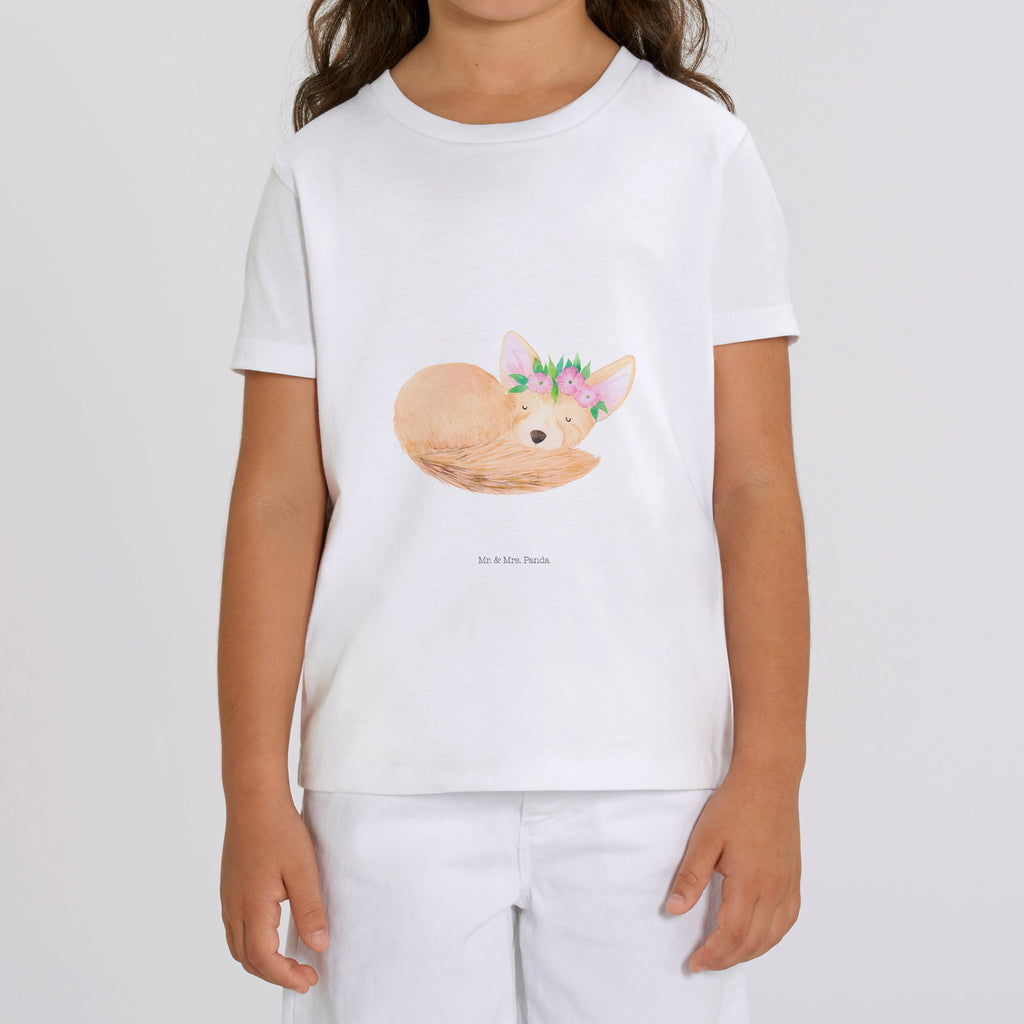 Organic Kinder T-Shirt Wüstenfuchs Blumen Kinder T-Shirt, Kinder T-Shirt Mädchen, Kinder T-Shirt Jungen, Afrika, Wildtiere, Wüste, Wüstenfuchs, Blumen, Blumenkranz, Glücklich