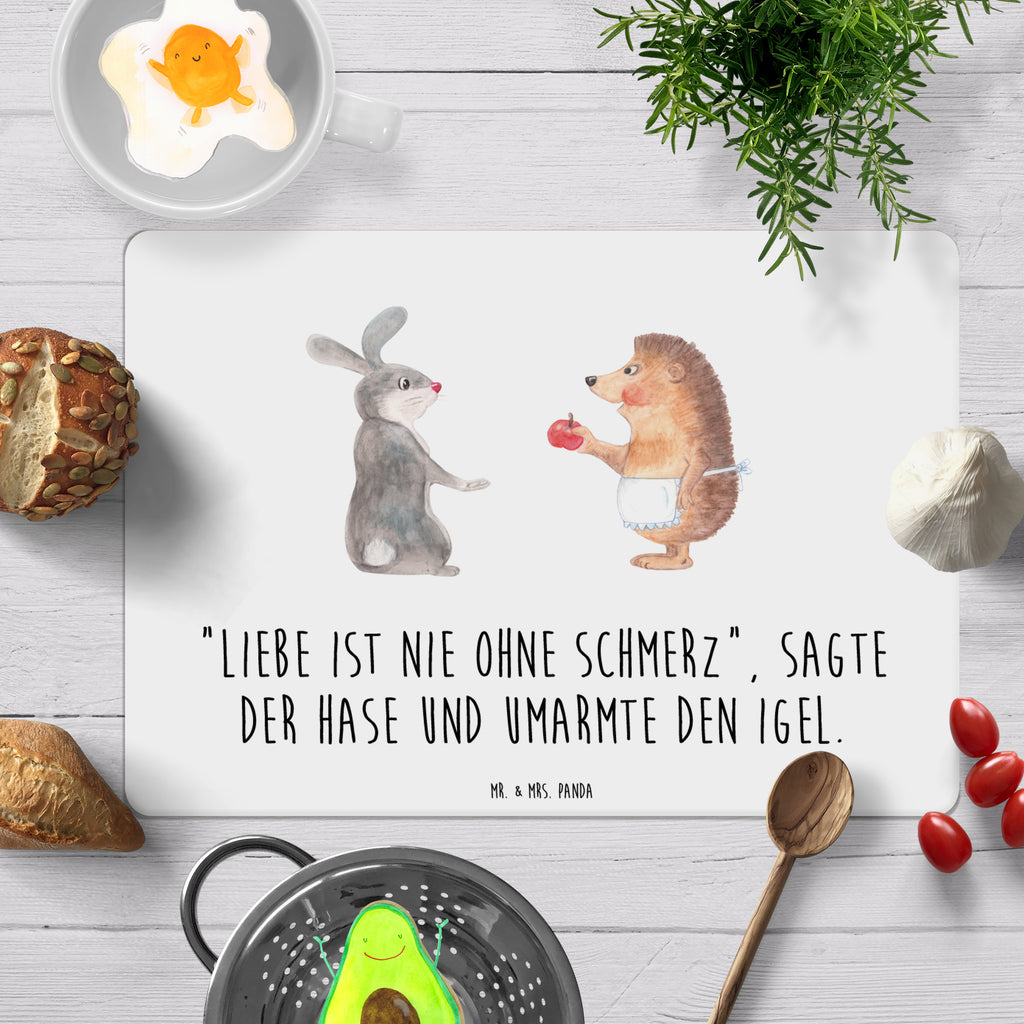 Tischset Liebe ist nie ohne Schmerz Tischset, Tischuntersetzer, Platzset, Tischsets abwaschbar, Tischunterlage, Tiermotive, Gute Laune, lustige Sprüche, Tiere, Igel und Hase, Igel, Hase, Liebe Spruch, Liebeskummer Geschenk, Herzschmerz, Trösten, Trennungsschmerz, Spruch romantisch