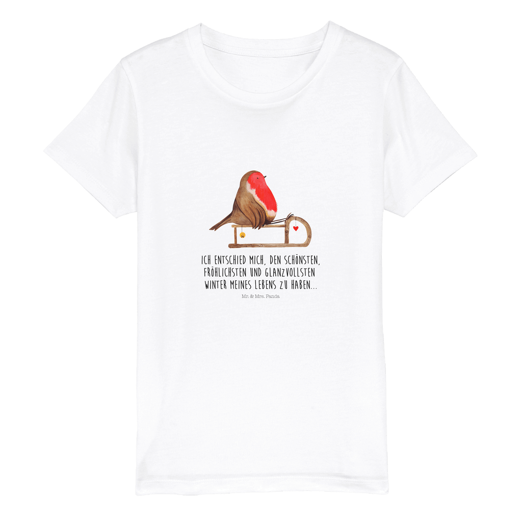 Organic Kinder T-Shirt Rotkehlchen Schlitten Kinder T-Shirt, Kinder T-Shirt Mädchen, Kinder T-Shirt Jungen, Winter, Weihnachten, Weihnachtsdeko, Nikolaus, Advent, Heiligabend, Wintermotiv, Schlitten, Vogel