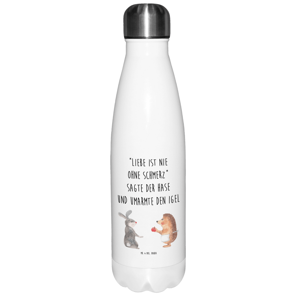 Thermosflasche Liebe ist nie ohne Schmerz Isolierflasche, Thermoflasche, Trinkflasche, Thermos, Edelstahl, Tiermotive, Gute Laune, lustige Sprüche, Tiere, Igel und Hase, Igel, Hase, Liebe Spruch, Liebeskummer Geschenk, Herzschmerz, Trösten, Trennungsschmerz, Spruch romantisch