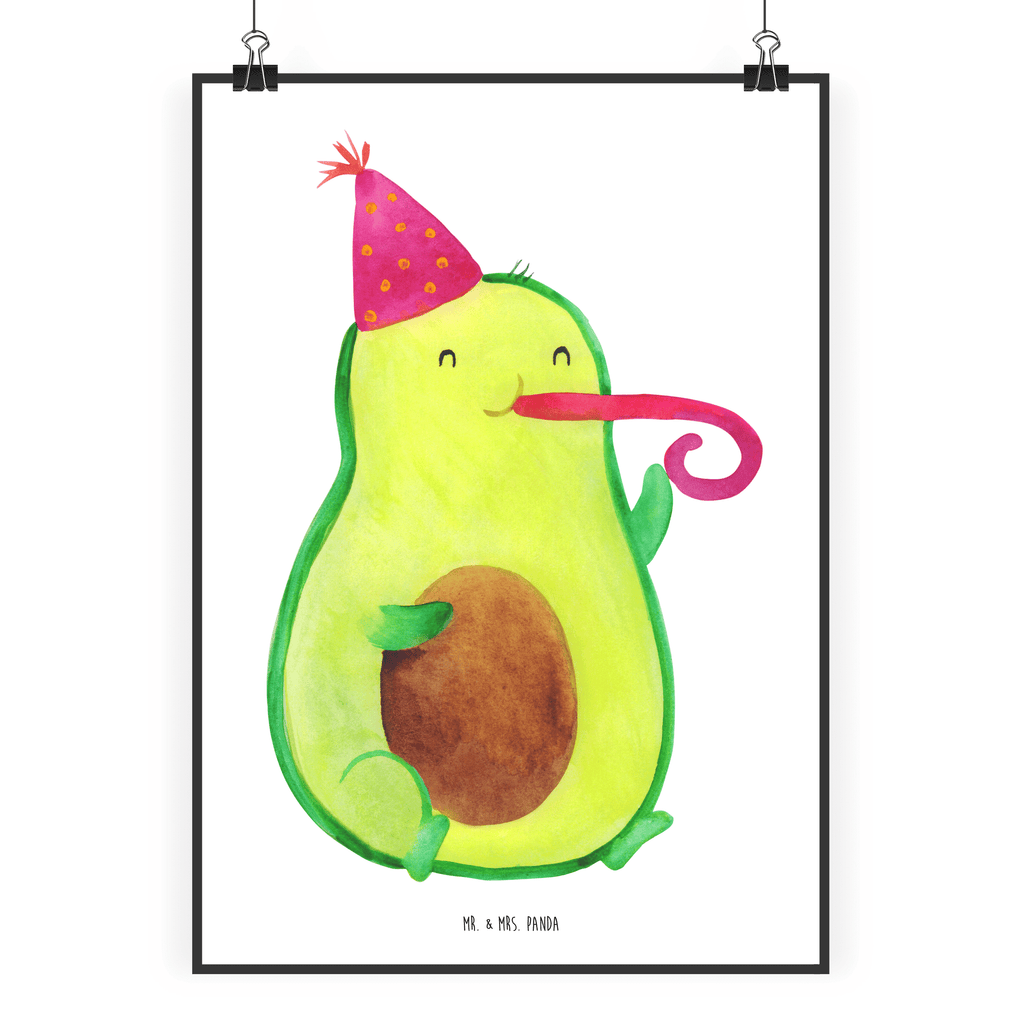 Poster Avocado Partyhupe Poster, Wandposter, Bild, Wanddeko, Küchenposter, Kinderposter, Wanddeko Bild, Raumdekoration, Wanddekoration, Handgemaltes Poster, Mr. & Mrs. Panda Poster, Designposter, Kunstdruck, Posterdruck, Avocado, Veggie, Vegan, Gesund, Party, Feierlichkeit, Feier, Fete, Geburtstag, Gute Laune, Tröte