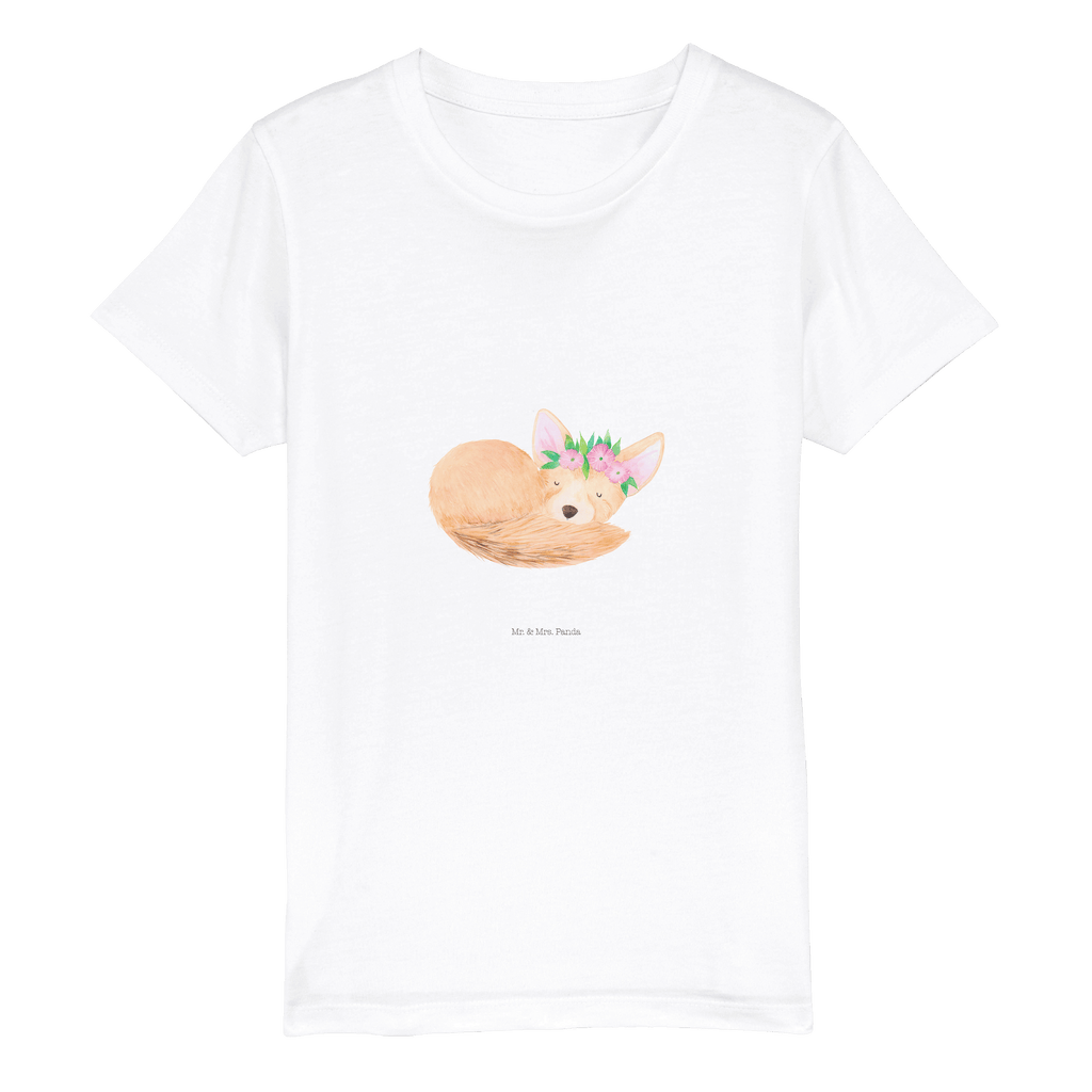 Organic Kinder T-Shirt Wüstenfuchs Blumen Kinder T-Shirt, Kinder T-Shirt Mädchen, Kinder T-Shirt Jungen, Afrika, Wildtiere, Wüste, Wüstenfuchs, Blumen, Blumenkranz, Glücklich