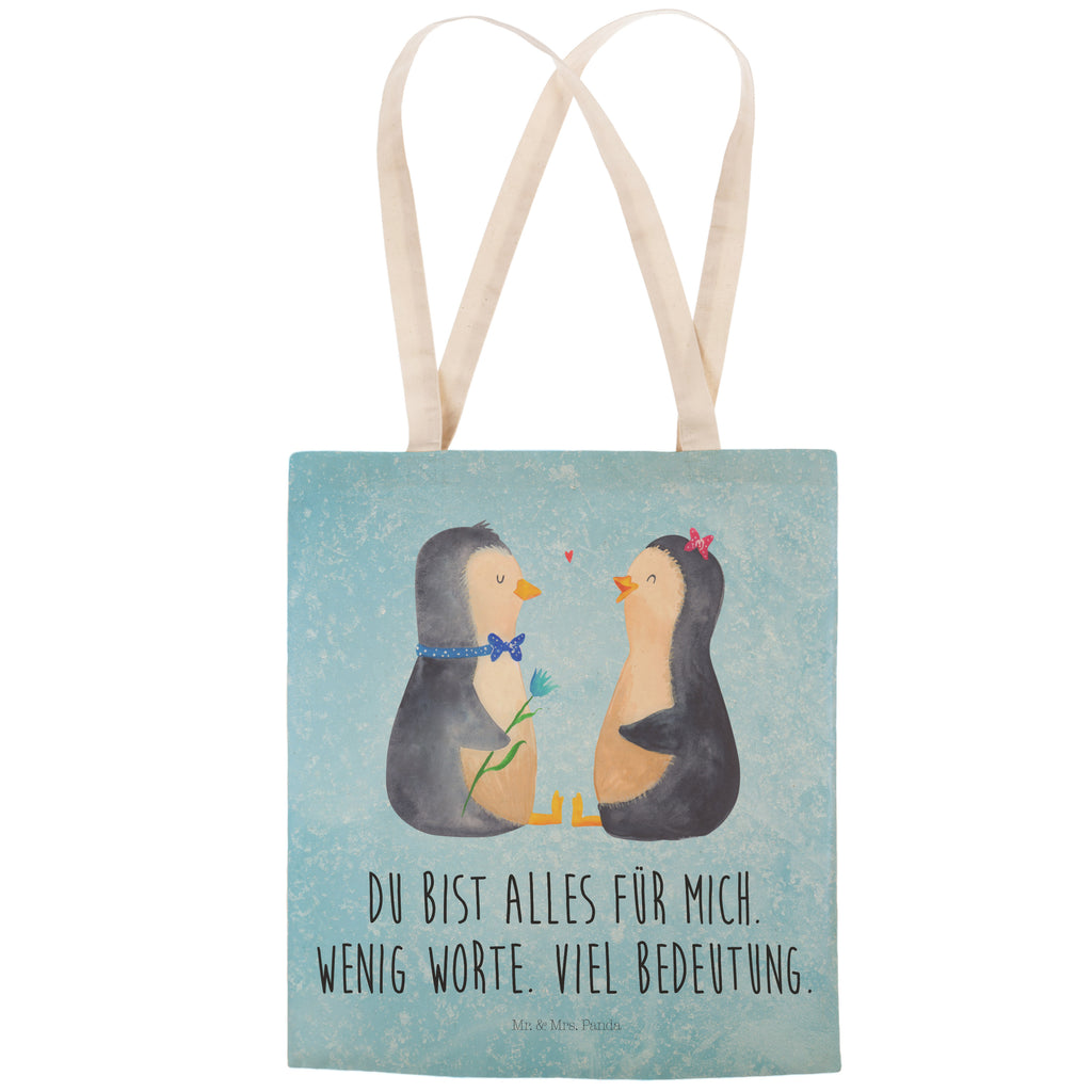 Einkaufstasche Pinguin Pärchen Tragetasche, Tasche, Beutel, Stofftasche, Baumwolltasche, Umhängetasche, Shopper, Einkaufstasche, Beuteltasche, Pinguin, Pinguine, Liebe, Liebespaar, Liebesbeweis, Liebesgeschenk, Verlobung, Jahrestag, Hochzeitstag, Hochzeit, Hochzeitsgeschenk, große Liebe, Traumpaar