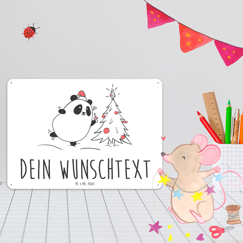 Personalisiertes Blechschild Panda Weihnachtszeit Blechschild, Metallschild, Geschenk Schild, Schild, Magnet-Metall-Schild, Deko Schild, Wandschild, Wand-Dekoration, Türschild