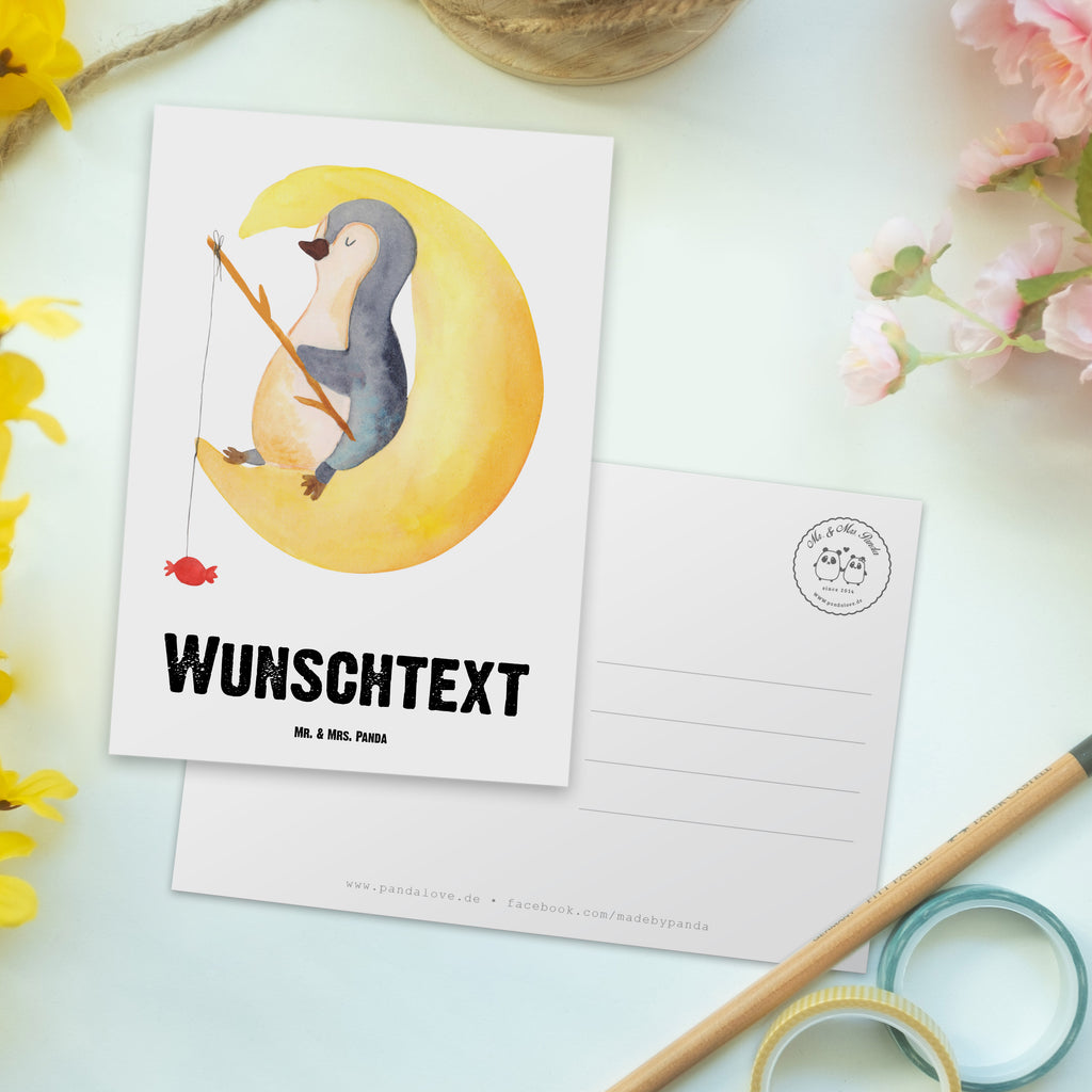 Personalisierte Postkarte Pinguin Mond Postkarte mit Namen, Postkarte bedrucken, Postkarte mit Wunschtext, Postkarte personalisierbar, Geschenkkarte mit Namen, Grußkarte mit Namen, Karte mit Namen, Einladung mit Namen, Ansichtskarte mit Namen, Geschenkkarte mit Wunschtext, Grußkarte mit Wunschtext, Karte mit Wunschtext, Einladung mit Wunschtext, Ansichtskarte mit Wunschtext, Pinguin, Pinguine, Spruch, schlafen, Nachtruhe, Einschlafen, Schlafzimmer, Schlafstörungen, Gästezimmer