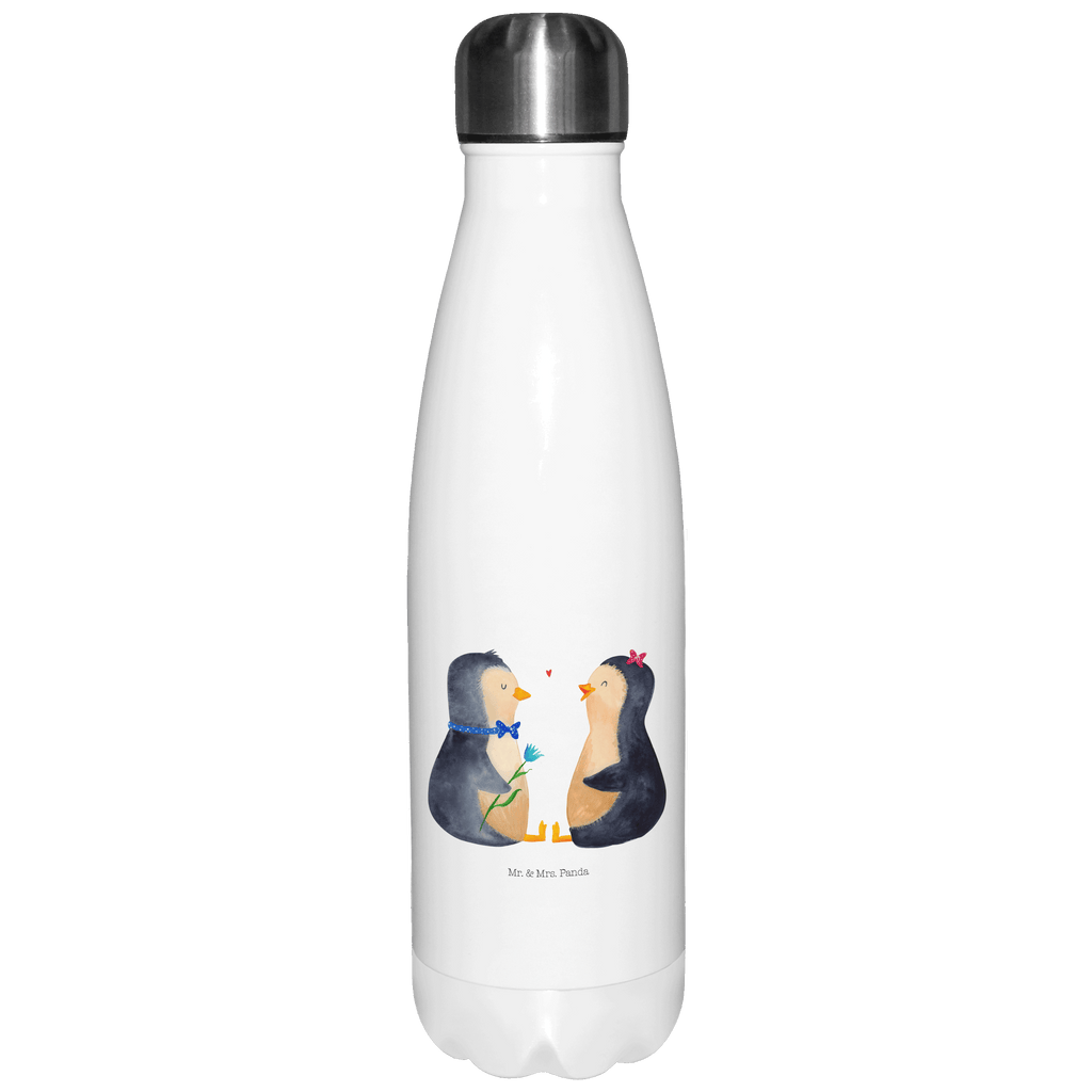 Thermosflasche Pinguin Pärchen Isolierflasche, Thermoflasche, Trinkflasche, Thermos, Edelstahl, Pinguin, Pinguine, Liebe, Liebespaar, Liebesbeweis, Liebesgeschenk, Verlobung, Jahrestag, Hochzeitstag, Hochzeit, Hochzeitsgeschenk, große Liebe, Traumpaar